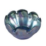 Tiffany Studios New York. Blue iridescent glass bowl. American circa 1905. Marked LCT and 8918.