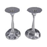 Orivit, Cologne, German. Polished pewter pair of candlesticks No, 2284. Marked on base. Circa 1905 -