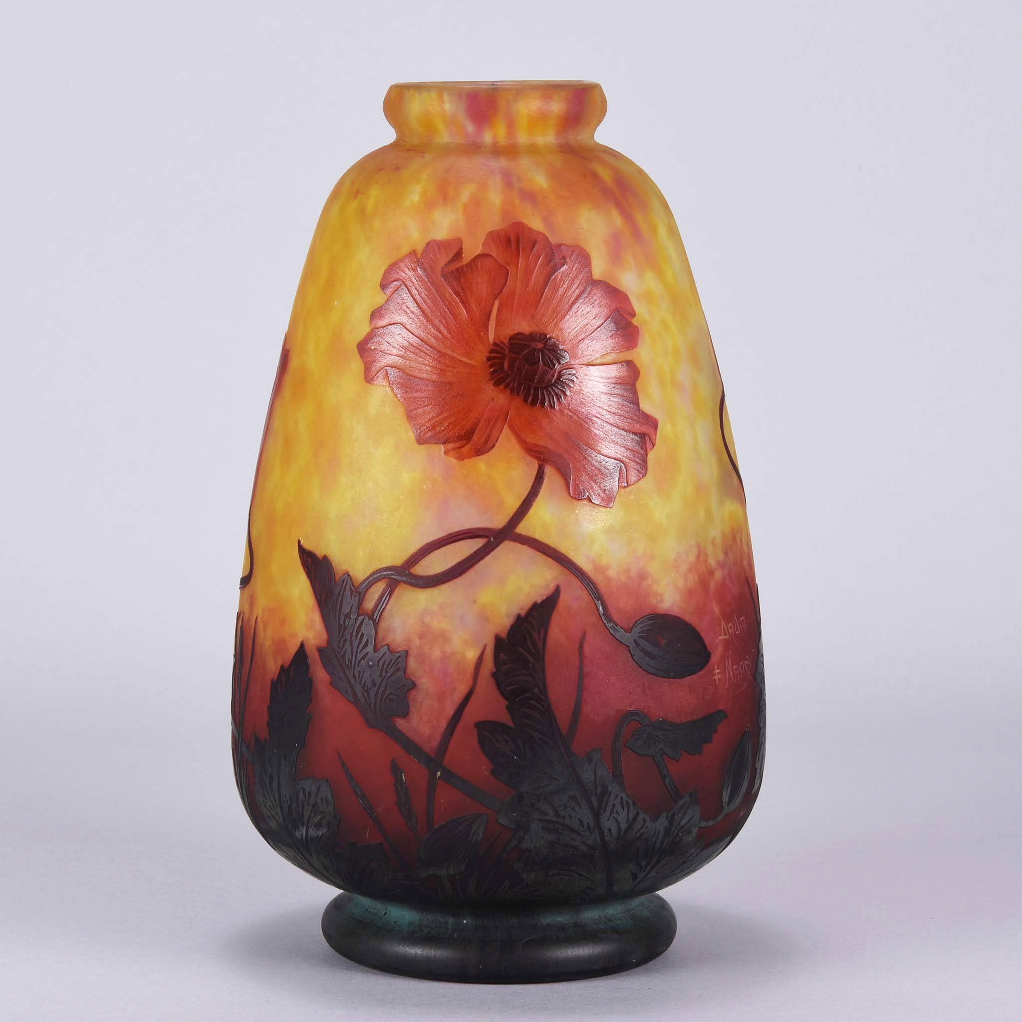 Daum Frères (late 19th Century) French Art Nouveau etched and enamelled cameo glass vase.