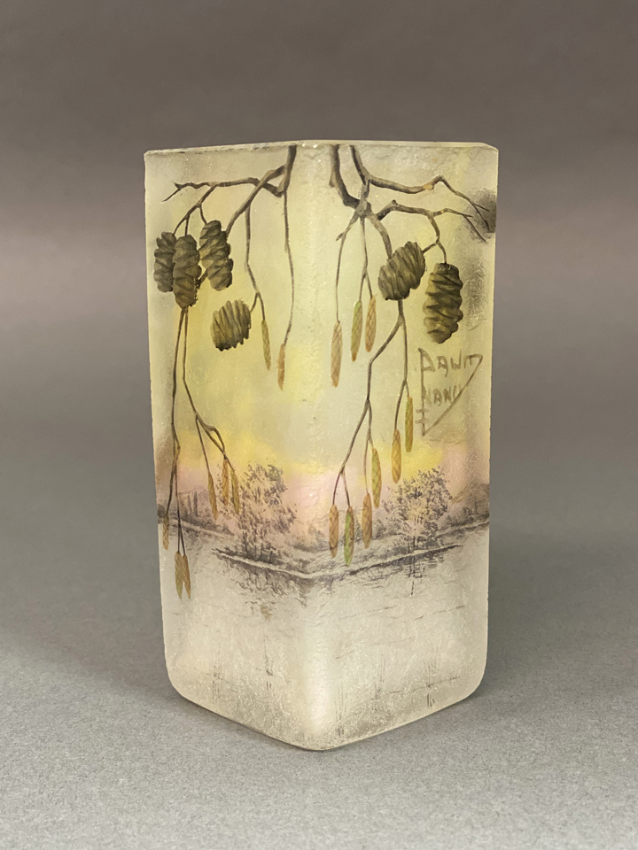 Daum Frères (late 19th Century) French Art Nouveau etched and enamelled cameo glass vase.