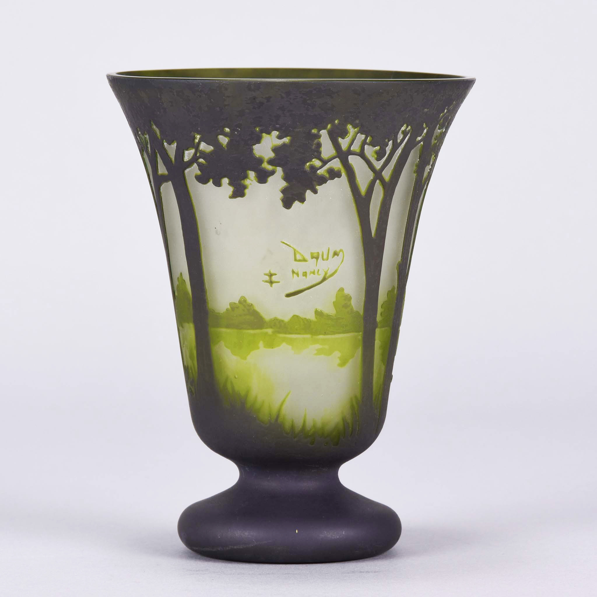 Daum Frères (late 19th Century) French Art Nouveau etched and enamelled cameo glass landscape vase. - Image 2 of 5
