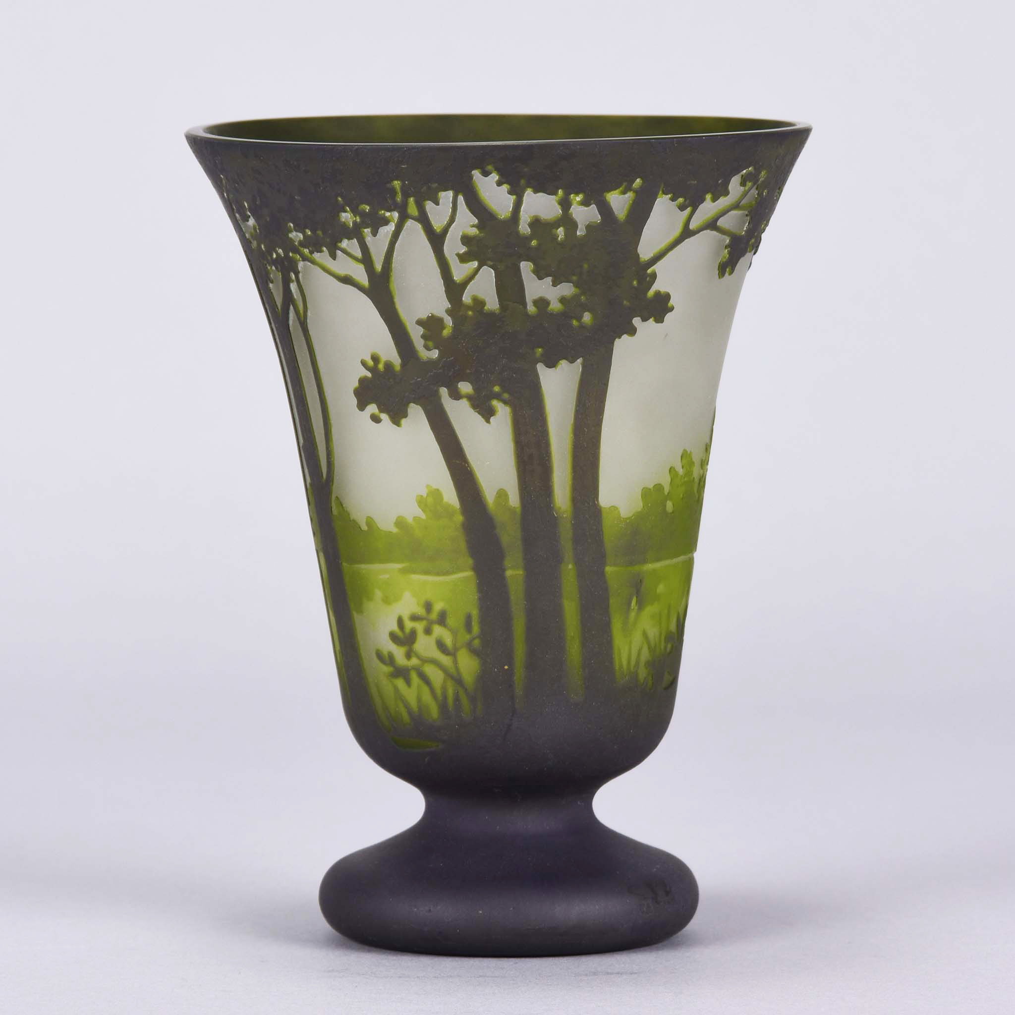 Daum Frères (late 19th Century) French Art Nouveau etched and enamelled cameo glass landscape vase.