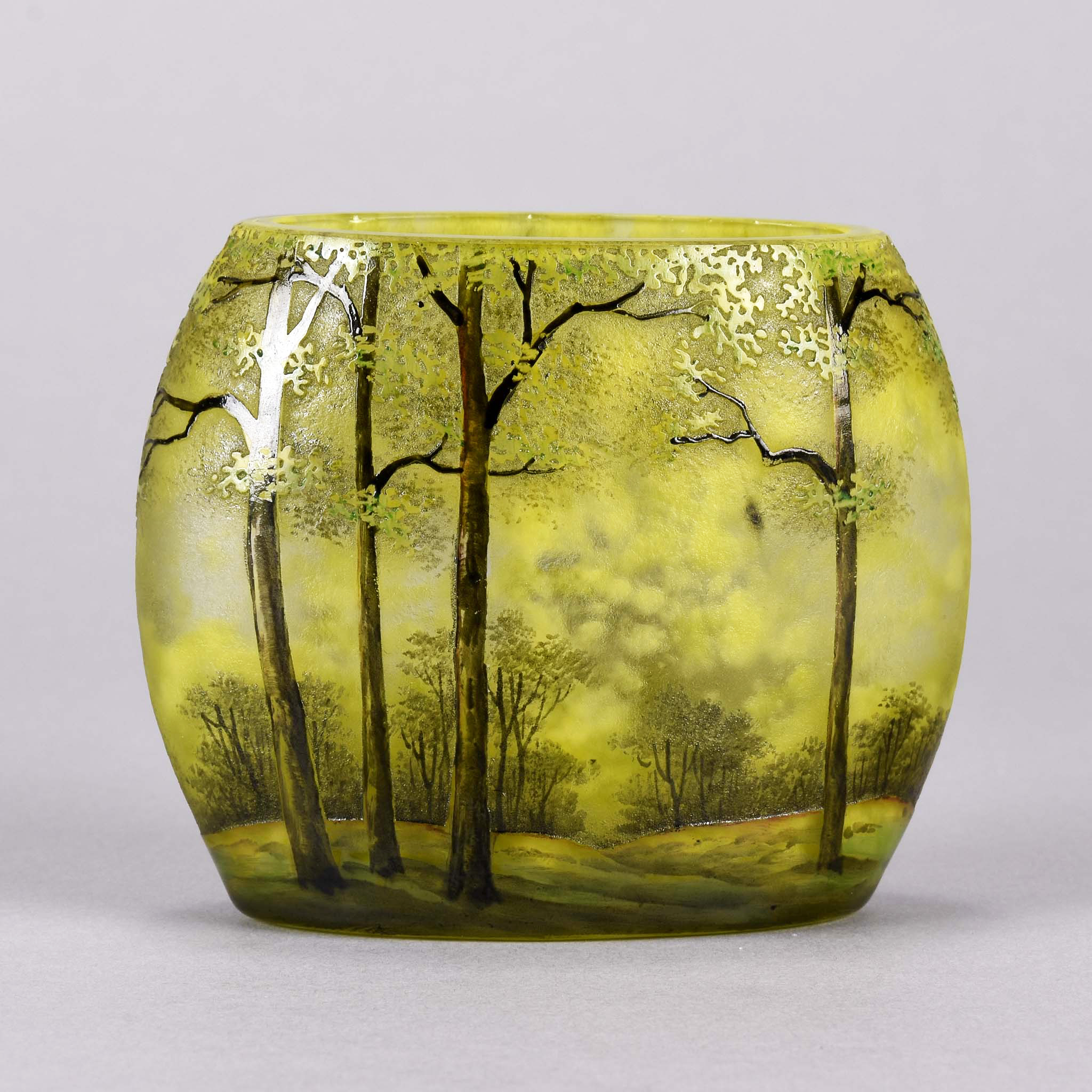 Daum Frères (late 19th C) French Art Nouveau etched and enamelled cameo glass Springtime vase.