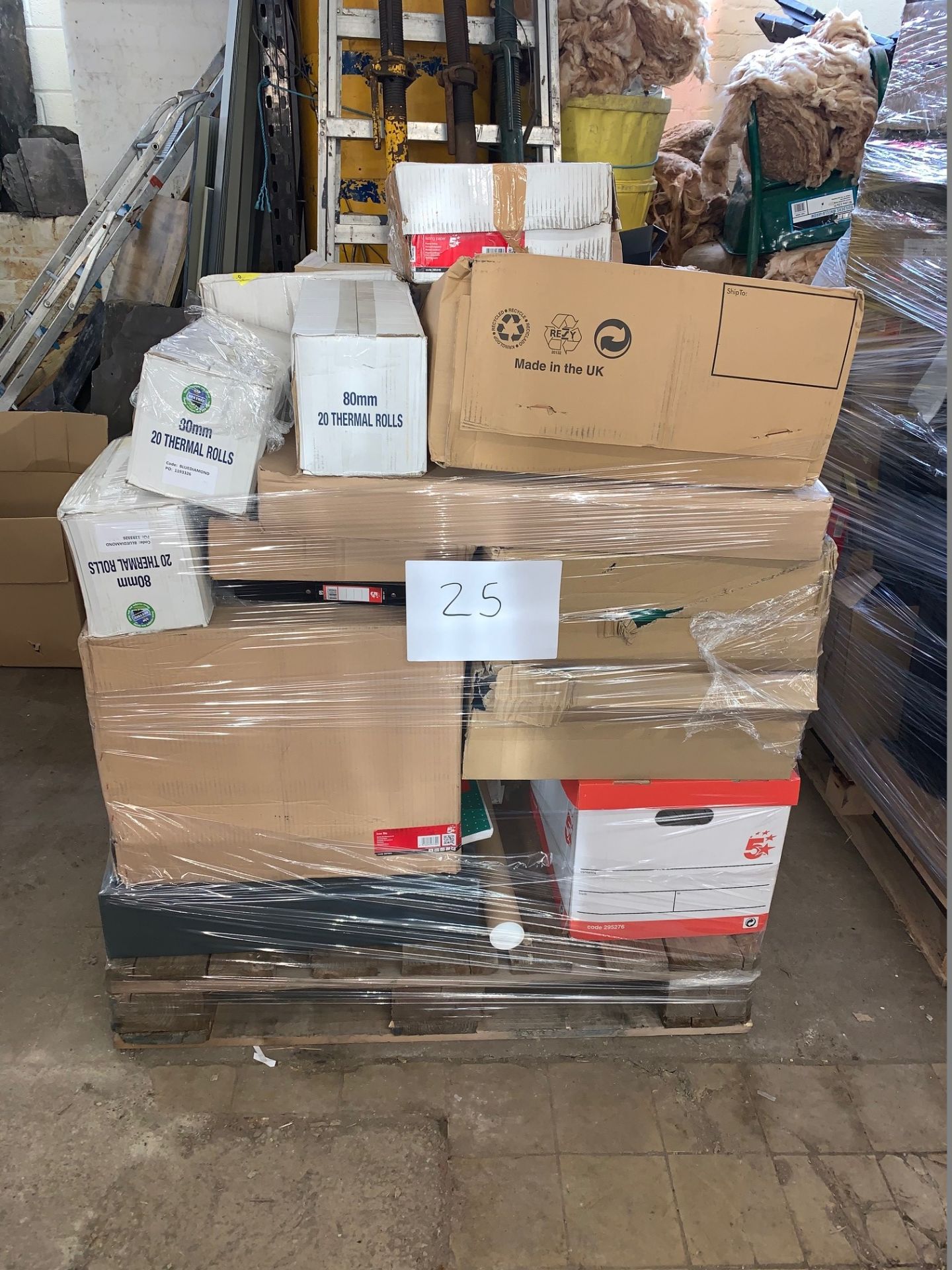 1 x Pallet of Mixed Stock/Stationery Including Till Rolls, Bankers Boxes, Paper, Lever Arch Files,