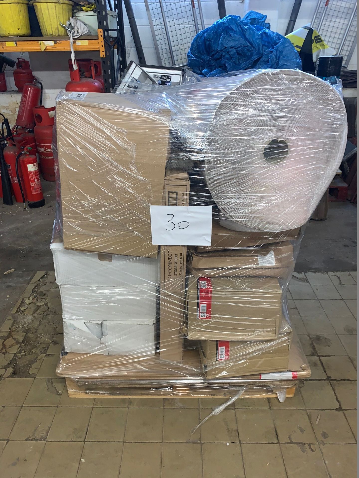 1 x Pallet of Mixed Stock/Stationery Including Bubble Wrap, Warehouse Brush, Cleaning Products,