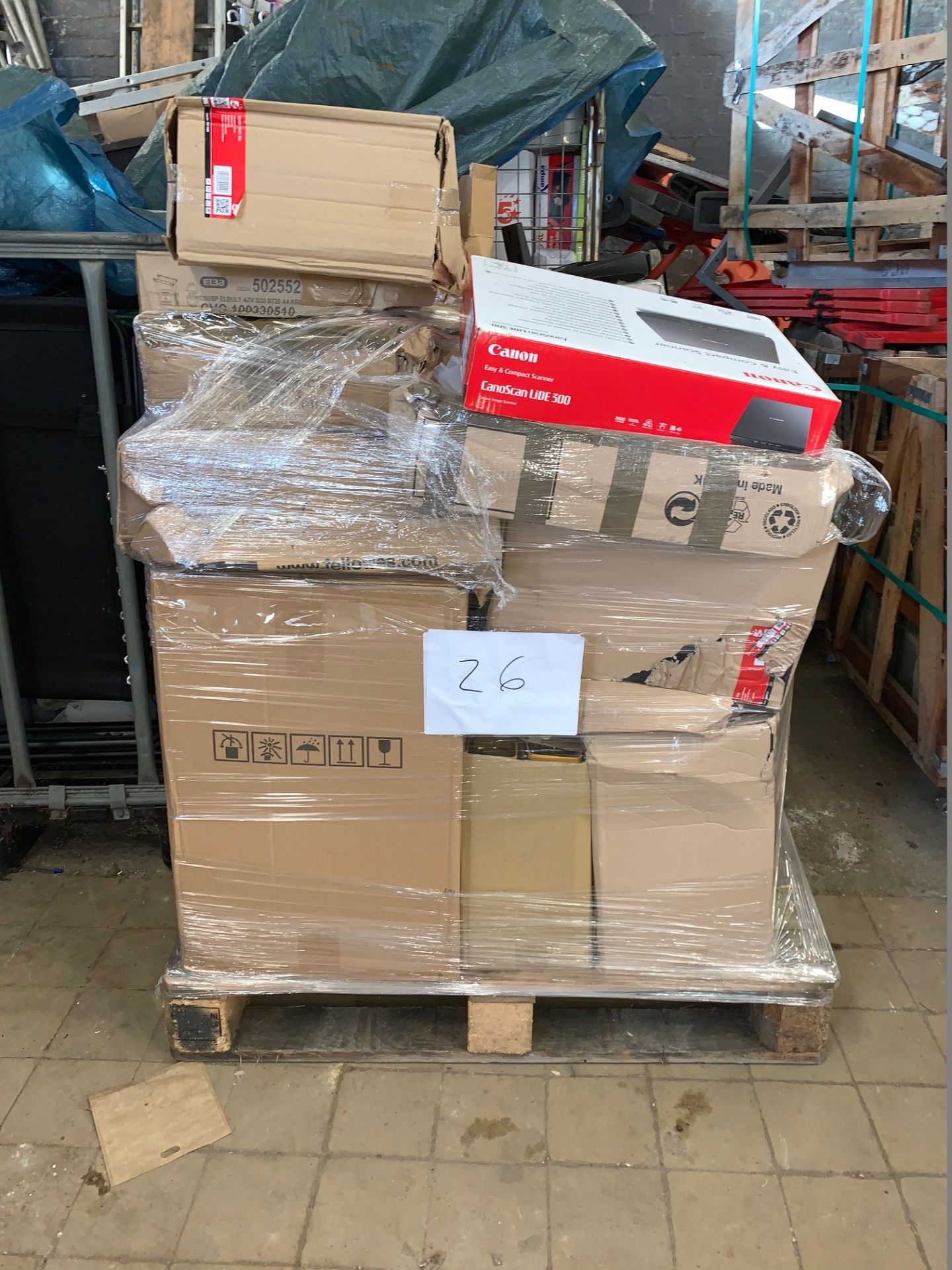 1 x Pallet of Mixed Stock/Stationery Including Tower Fans, Bankers Boxes, Lever Arch Files,