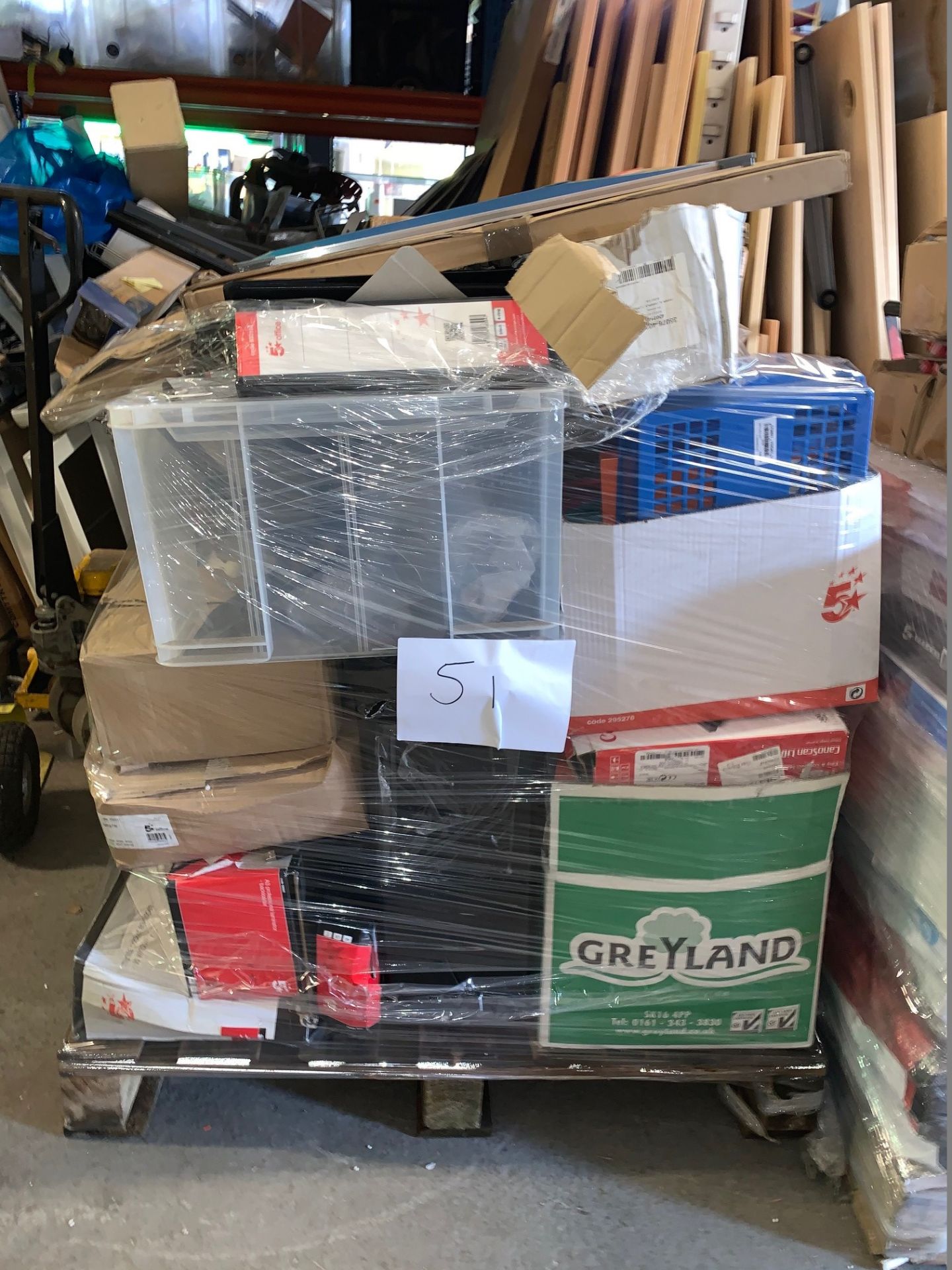 1 x Pallet of Mixed Stock/Stationery Including Laminator, Envelopes, Printer, Storage Tubs,