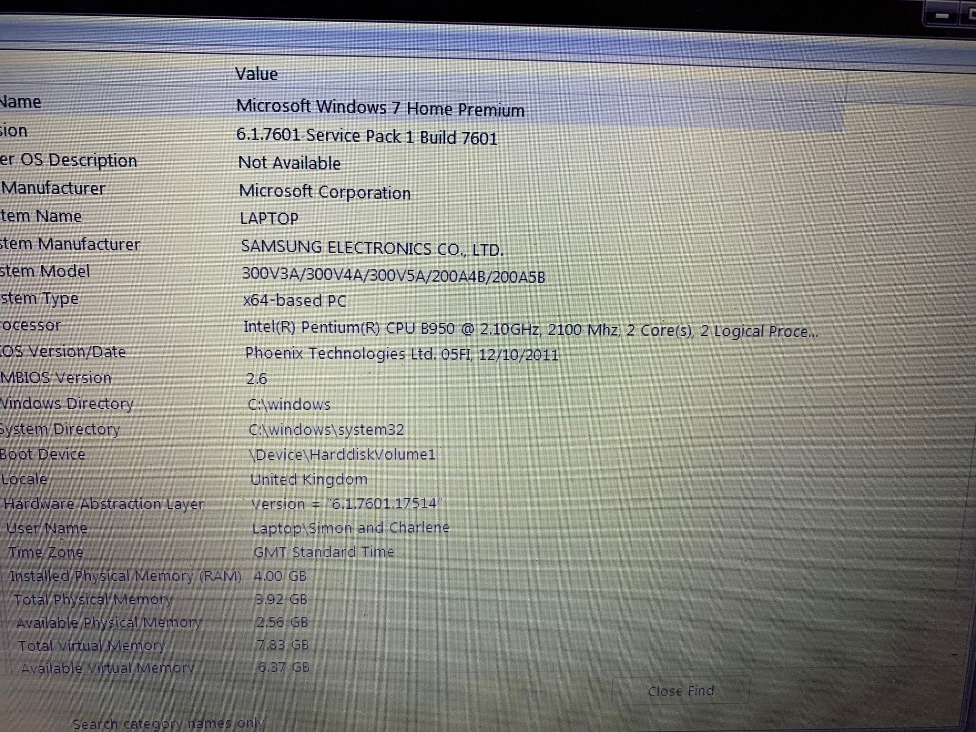 Samsung 300V Notebook - 500GB Hard Drive, 4GB RAM, 15.6" Screen, Windows 7 & Charger - Image 4 of 4