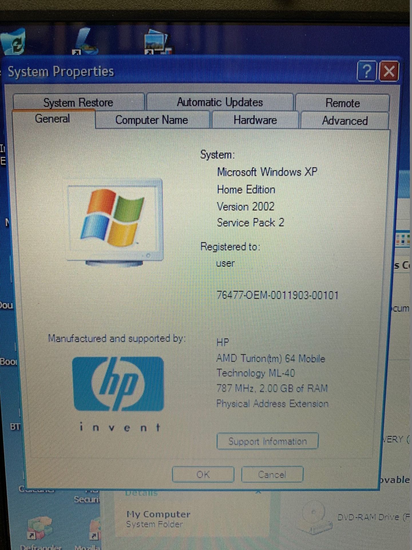 HP DV8387 Laptop - 160GB Hard Drive, 2GB RAM, 17" Screen, Loaded With Windows XP & Complete With - Image 4 of 4