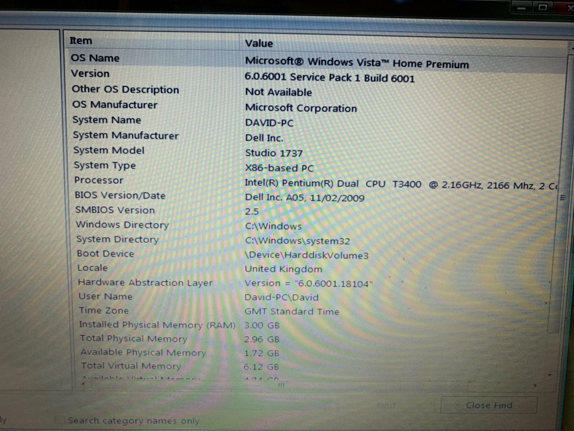 Dell Studio 1737 Laptop - 250GB Hard Drive, 3GB RAM, 17" Screen, Windows Vista & Charger - Image 3 of 3