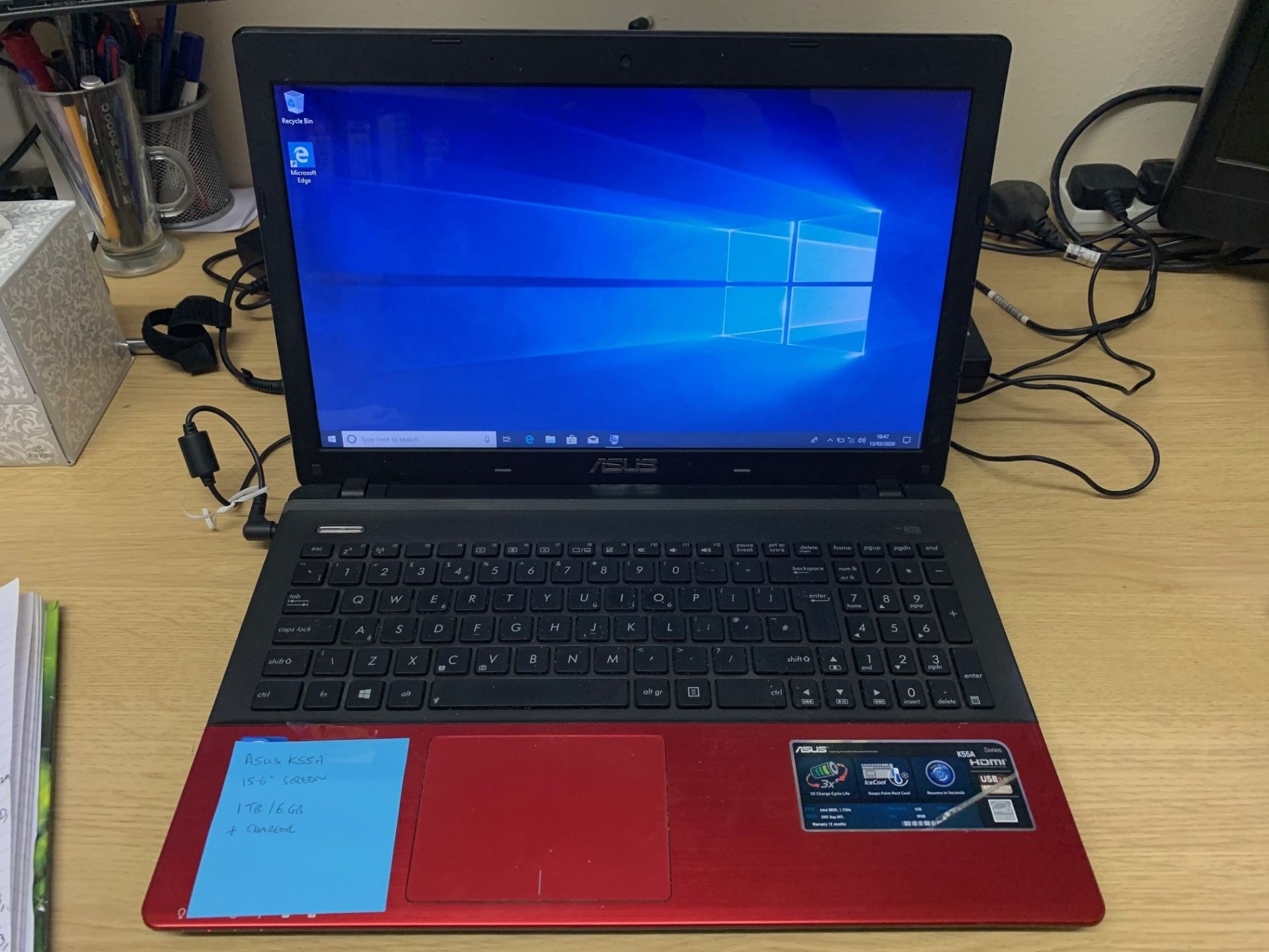 Asus K55A Laptop - 1TB Hard Drive, 6GB RAM, 15.6" Screen, Windows 10 & Charger