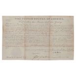 ADAMS, John Quincy (1767-1848).   Engraved document signed as President ( "J. Q. Adams"), countersig