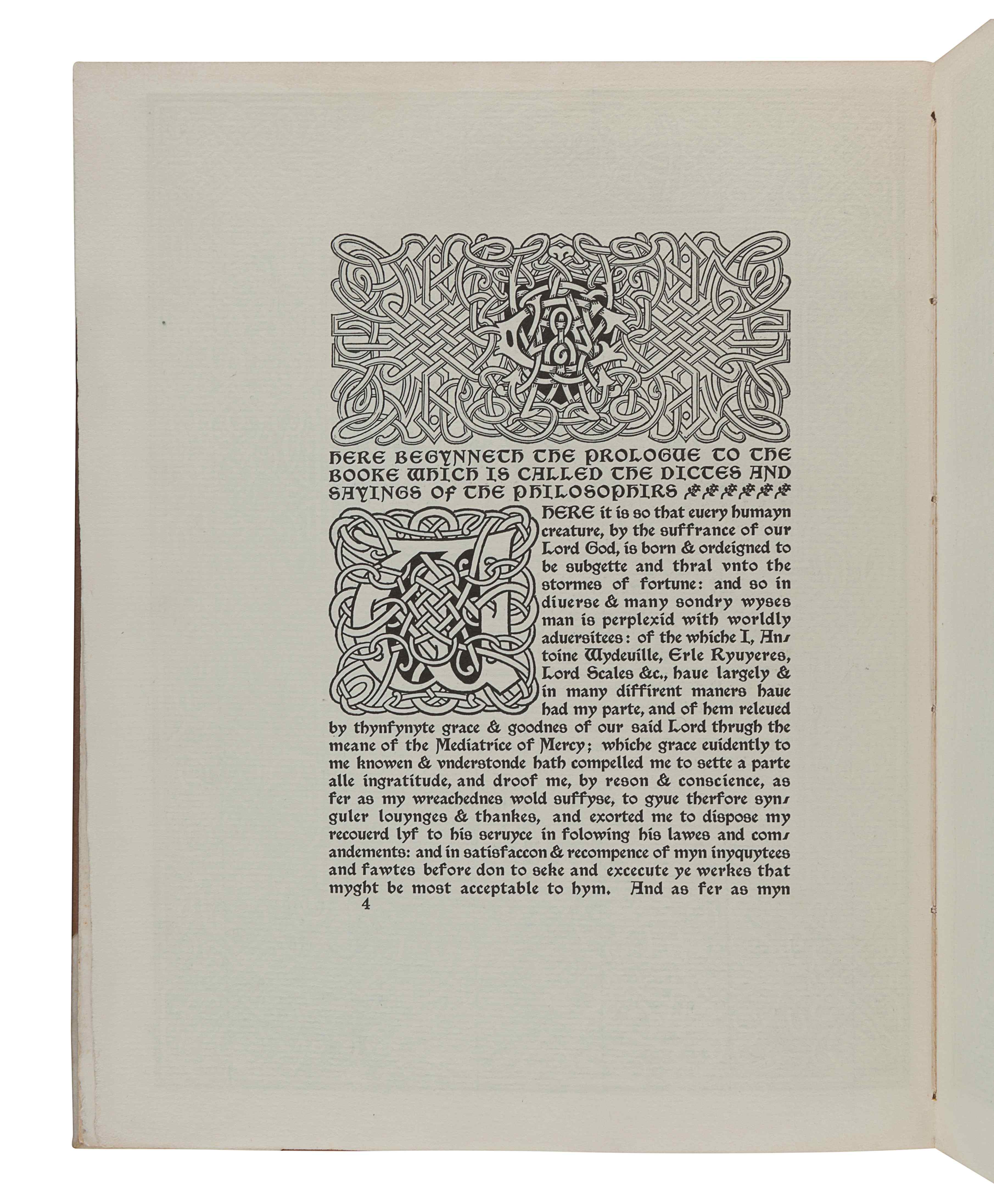 [CRANBROOK PRESS]. CAXTON, William (1422?-1491). The Dictes and Sayings of the Philosophers: A Facsi