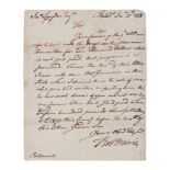 MORRIS, Robert (1734-1806). Autograph letter signed ( "Rob 't Morris"), to John Langdon. Philadelphi