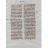 [ILLUMINATED MANUSCRIPTS]. BIBLE, in Latin. 3 leaves. [France (Paris?), 13th century].