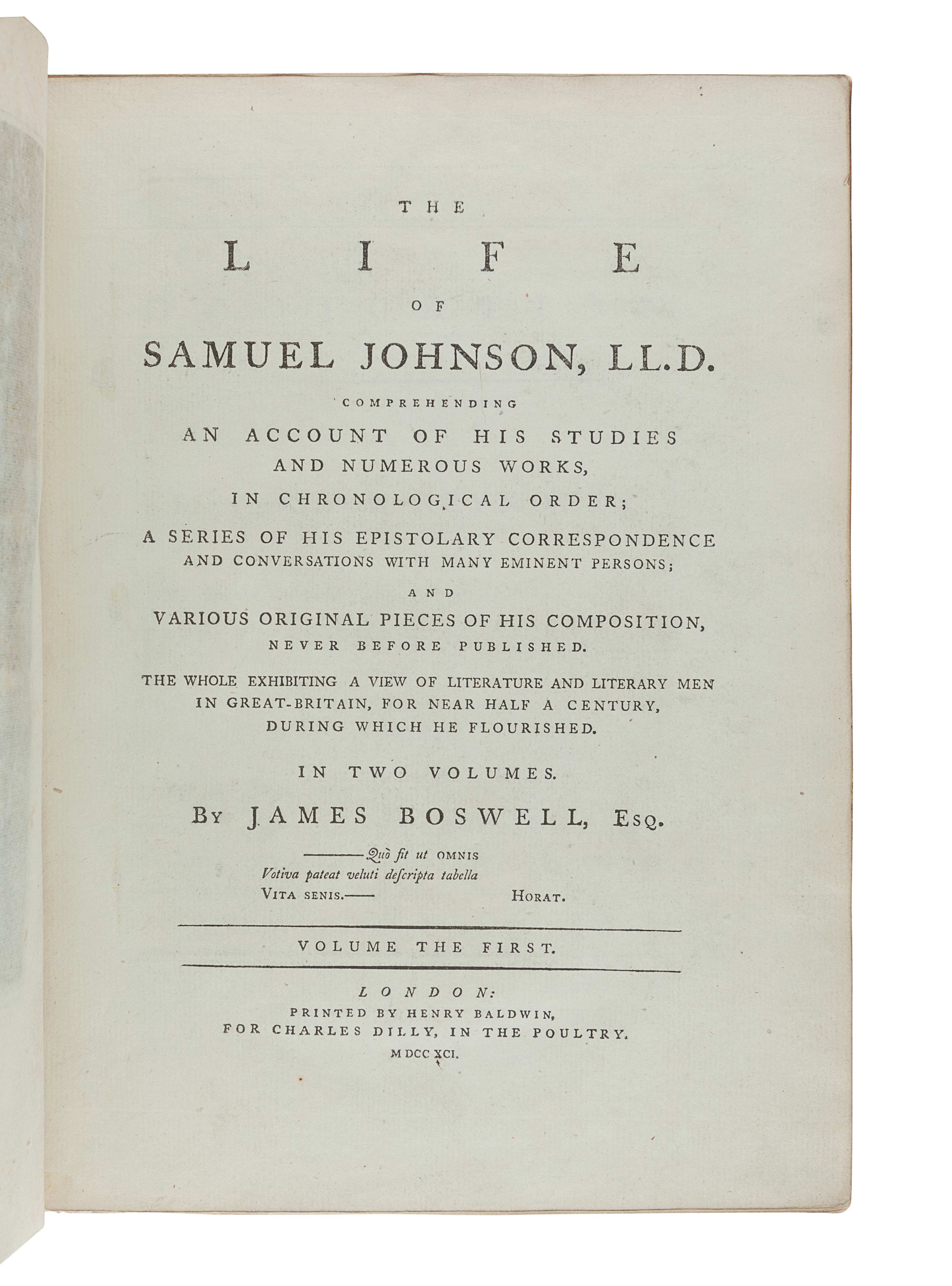 BOSWELL, James (1740-1795). The Life of Samuel Johnson.  London: Henry Baldwin for Charles Dilly, 17 - Image 2 of 2