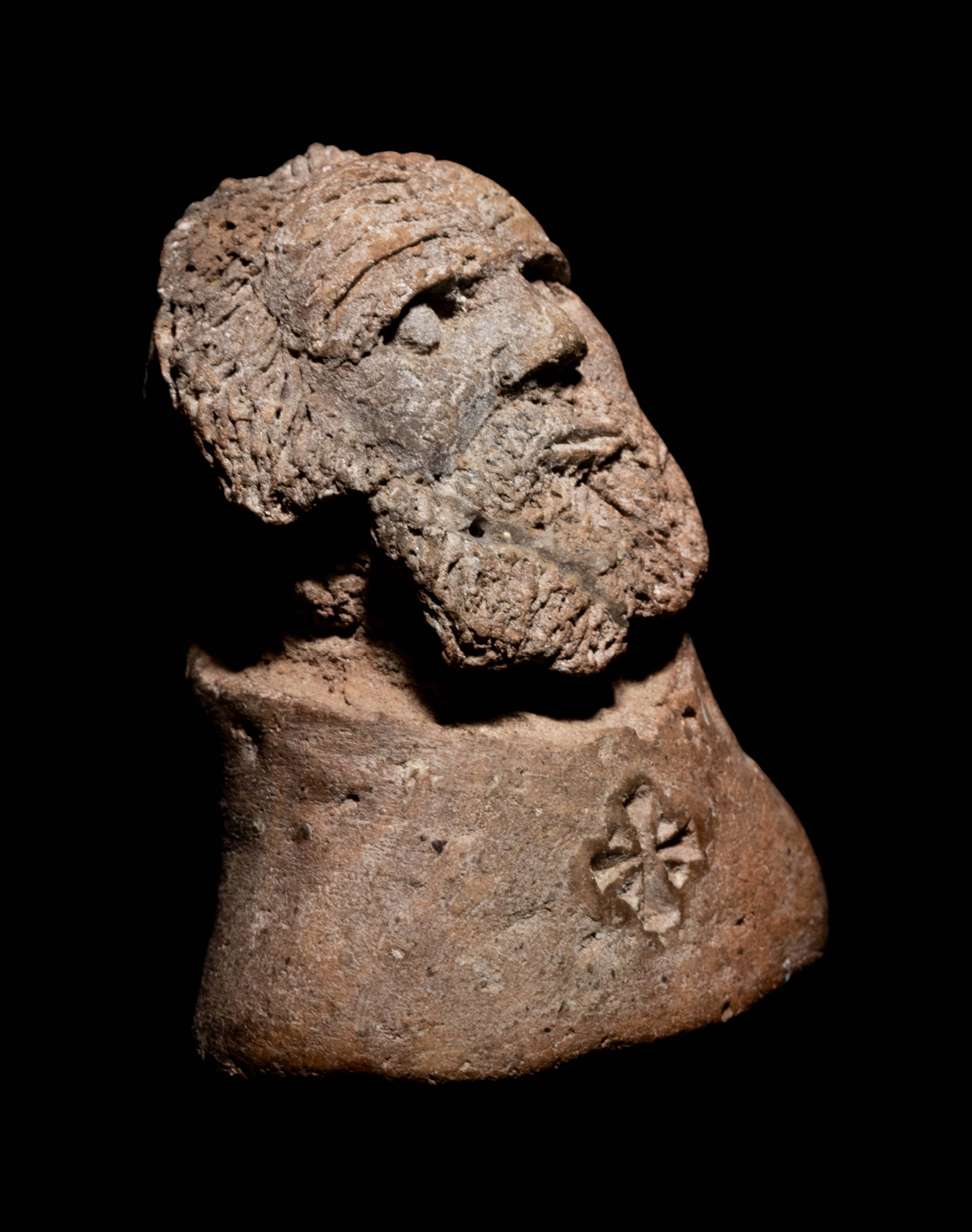 A Romano-Egyptian Terracotta Male Head Height 2 inches. - Image 2 of 3