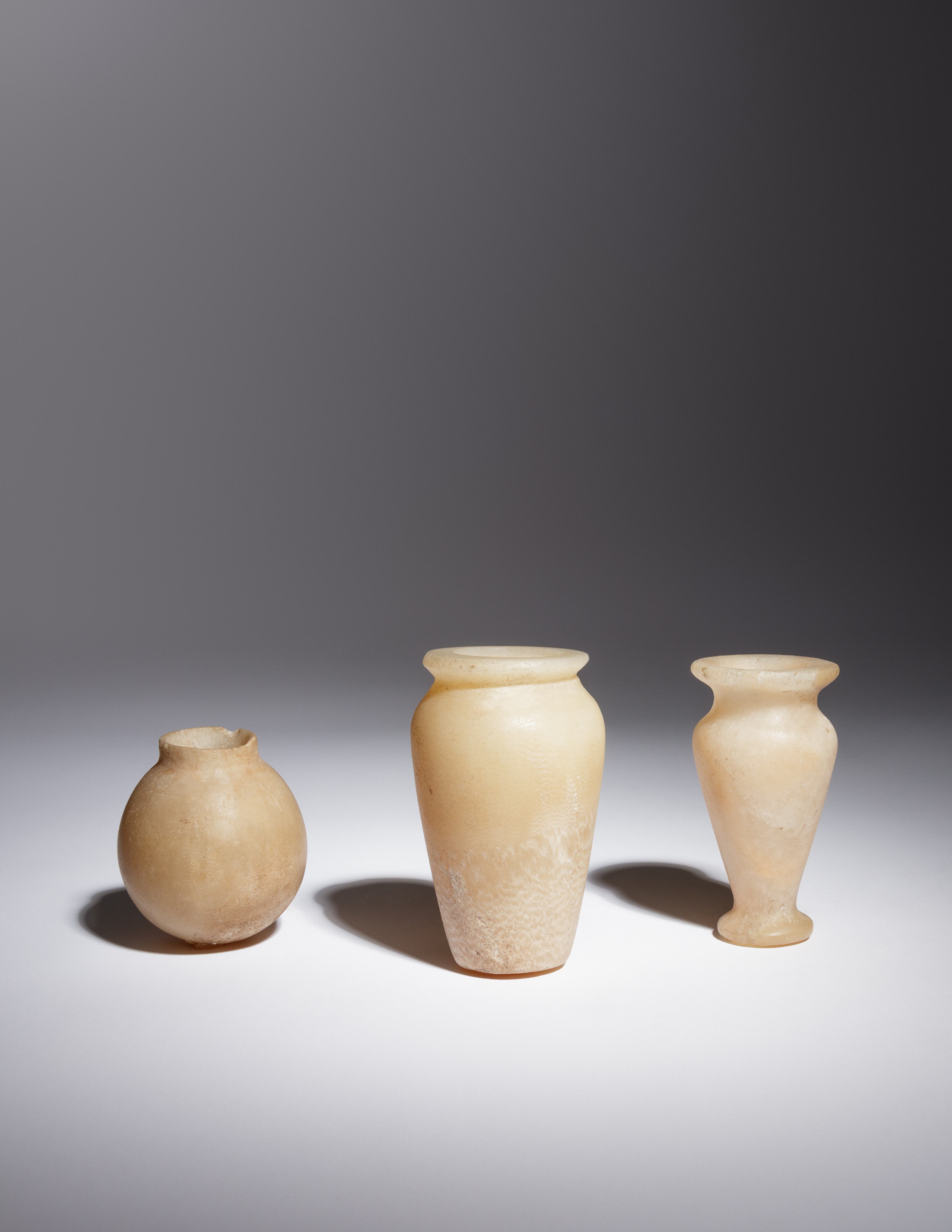 Three Egyptian Alabaster Jars Height of tallest example