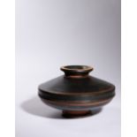 A South Italian Black-Glazed Lekanis Height 6 3/4 x