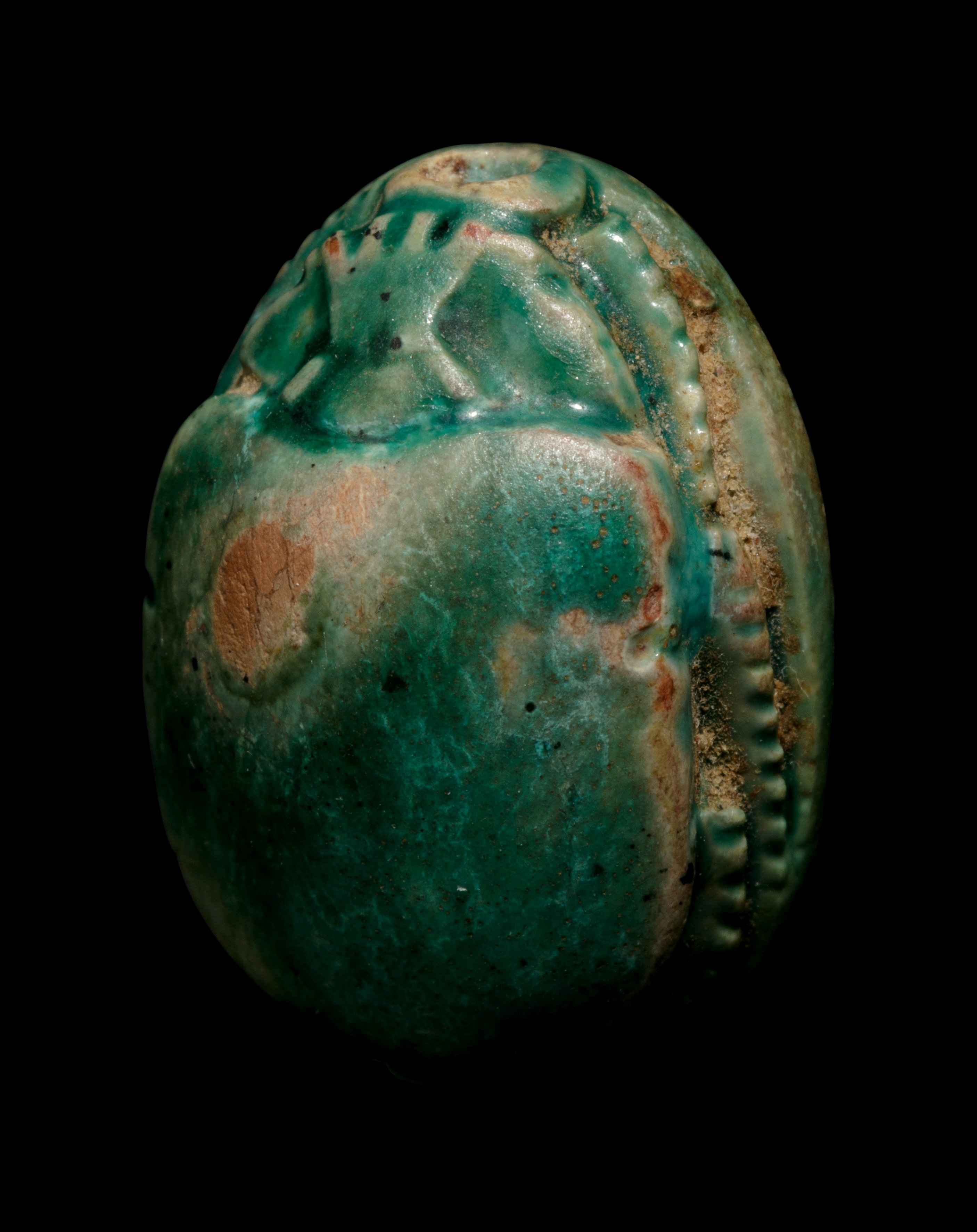 Three Egyptian Steatite and Faience Scarabs Height of - Image 10 of 15