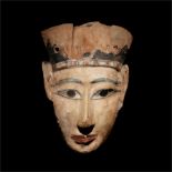 An Egyptian Painted Wood Mummy Mask Height 12 x width 8