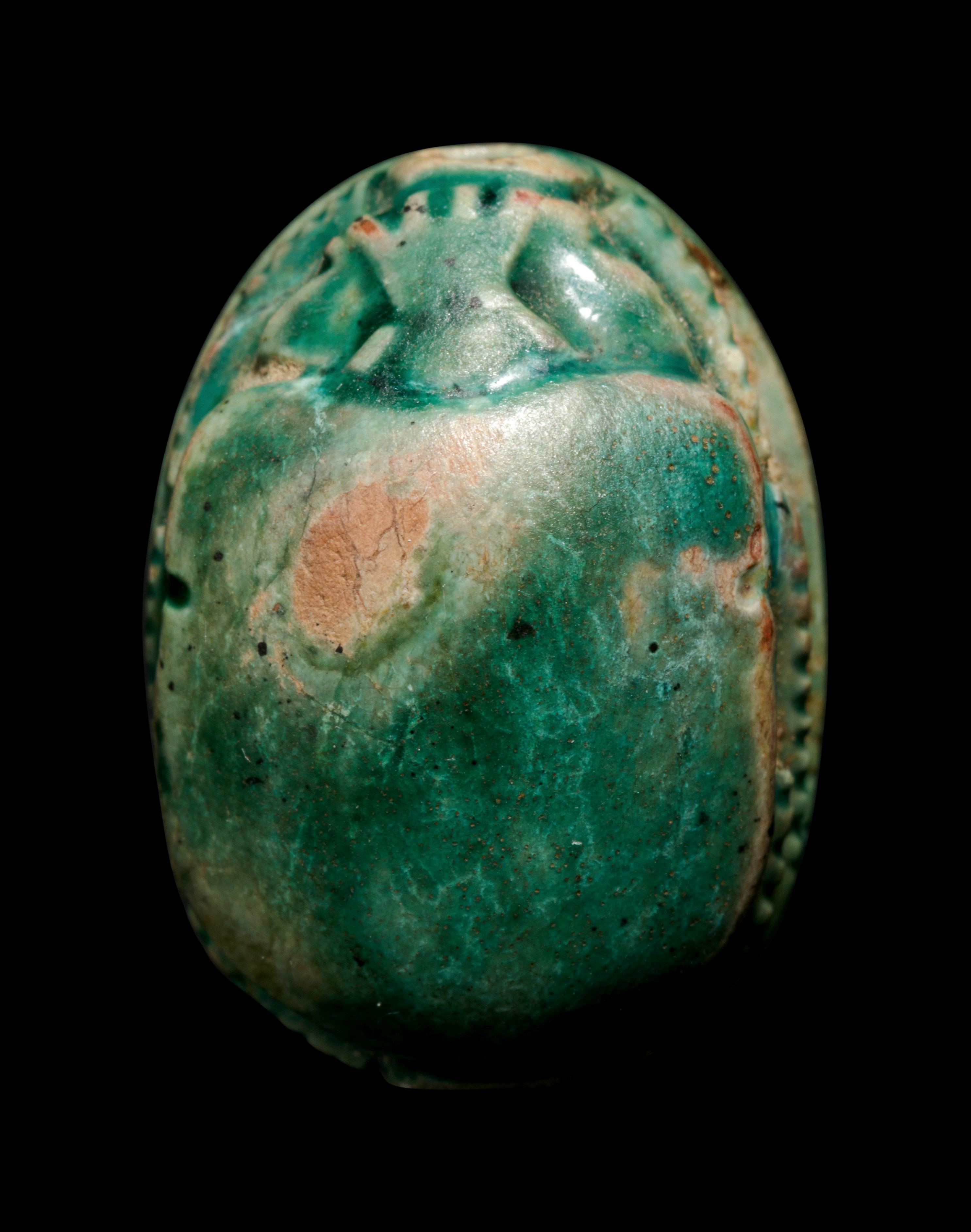 Three Egyptian Steatite and Faience Scarabs Height of - Image 6 of 15