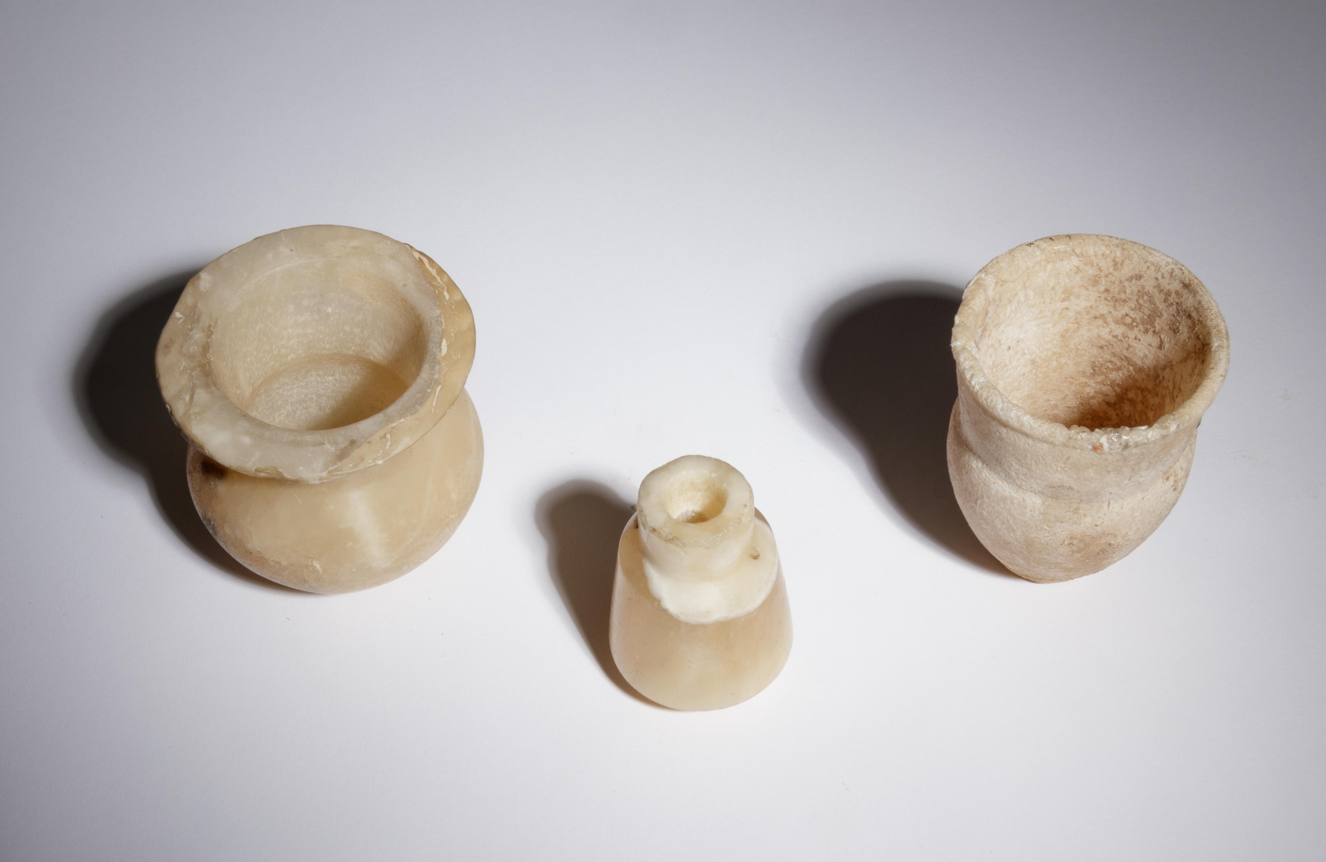 Three Egyptian Alabaster Vessels Height of tallest - Image 3 of 3