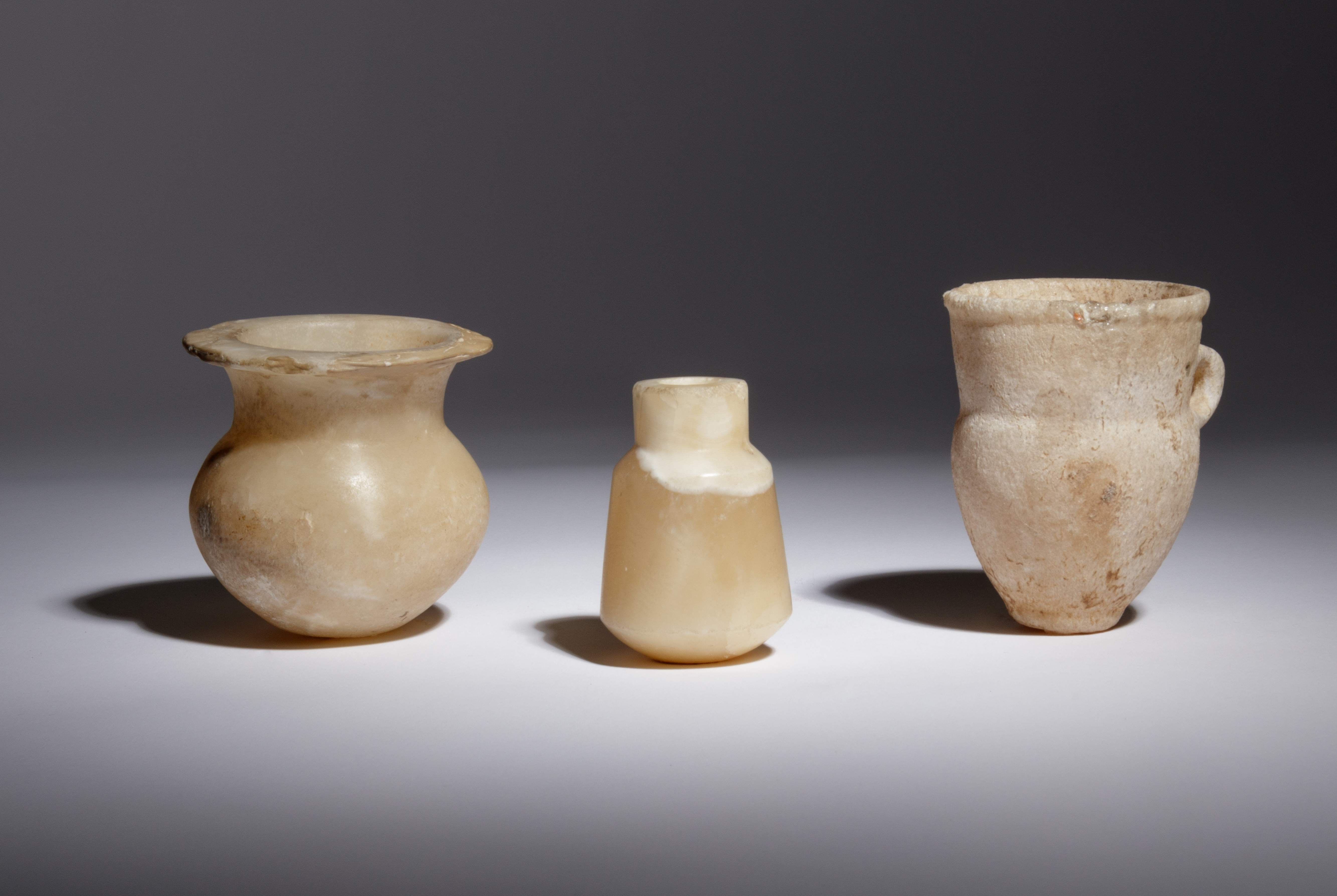 Three Egyptian Alabaster Vessels Height of tallest - Image 2 of 3