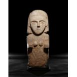 A South Arabian Limestone Figure Height 13 3/4 inches.