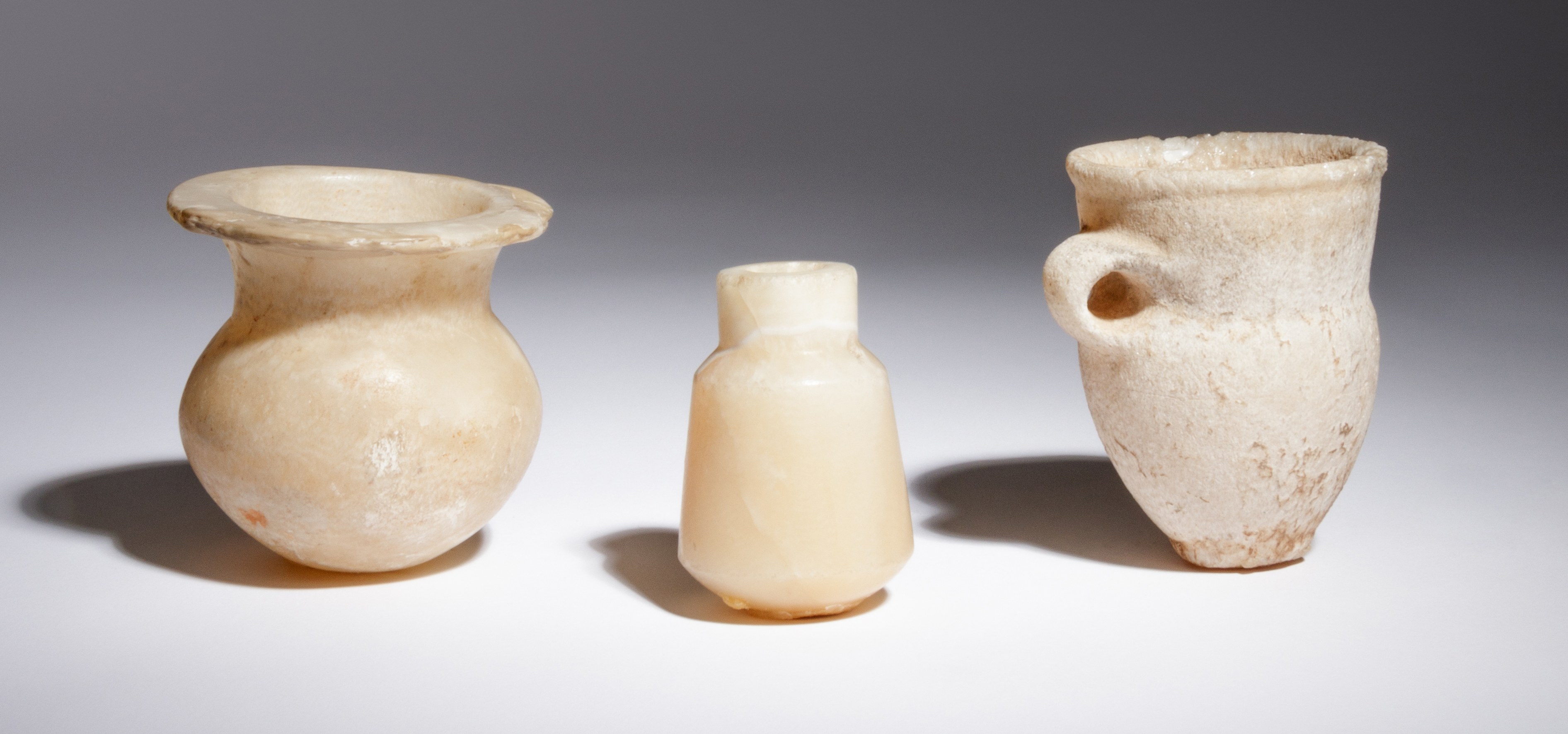 Three Egyptian Alabaster Vessels Height of tallest