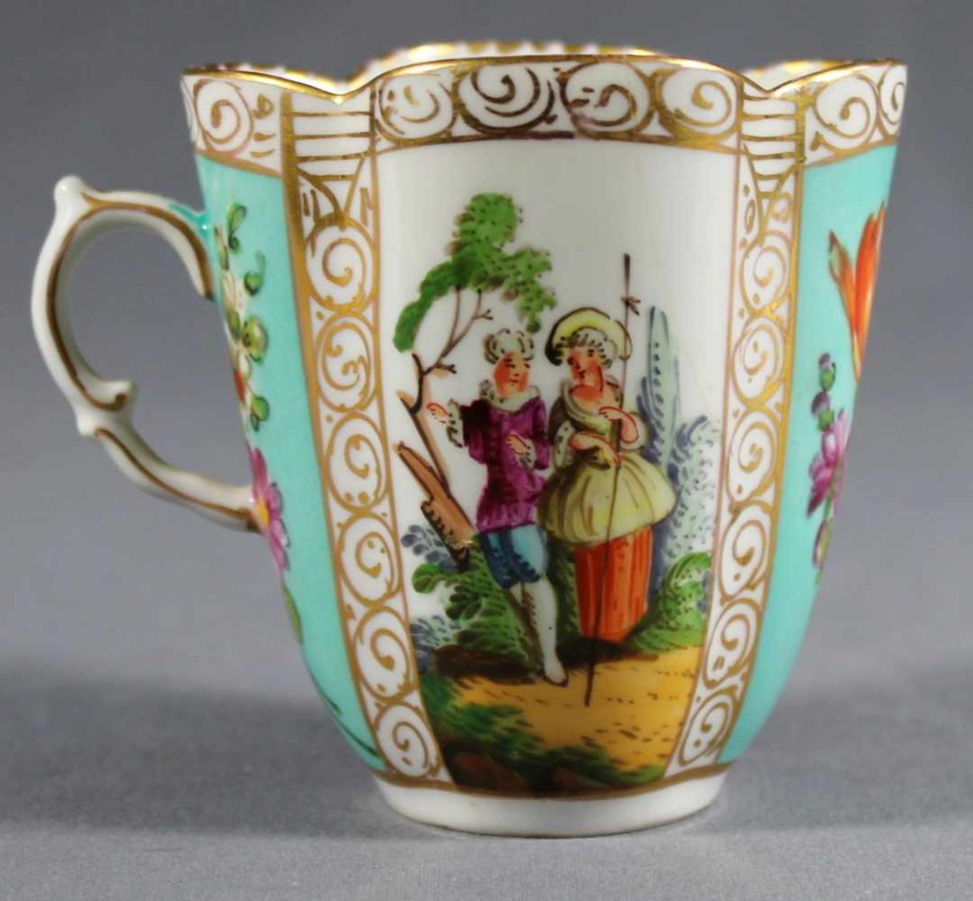 1 Tasse mit Unterteller Porzellan "Meißen, R, Augustus Rex Monogramm", 1725-1740, reiche - Bild 3 aus 5