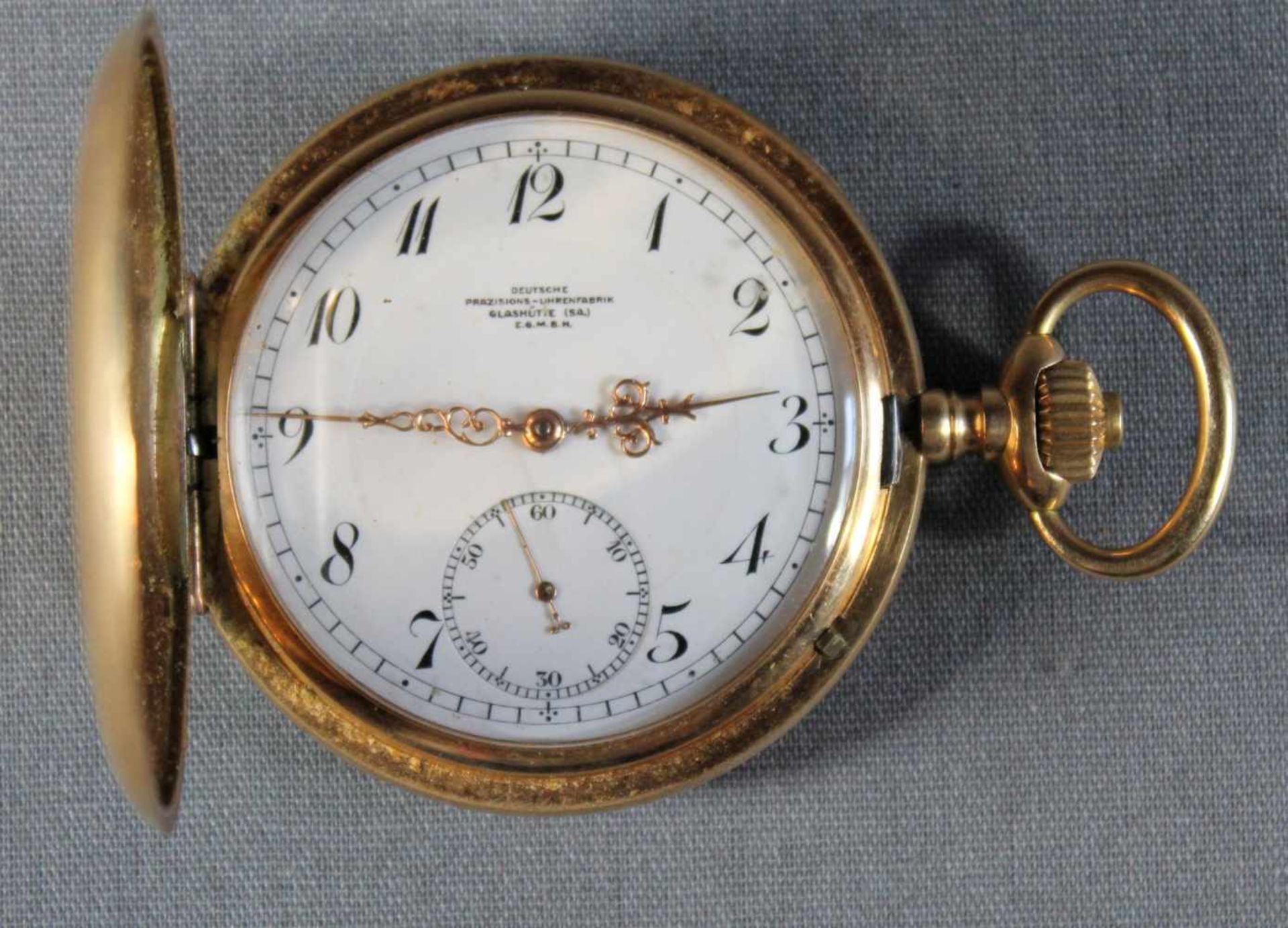 1 Sprungdeckeluhr 14kt.Gg (585/000) "Deutsche Präzisions-Uhrenfabrik Glashütte E.G.M.B.H.", - Bild 3 aus 5