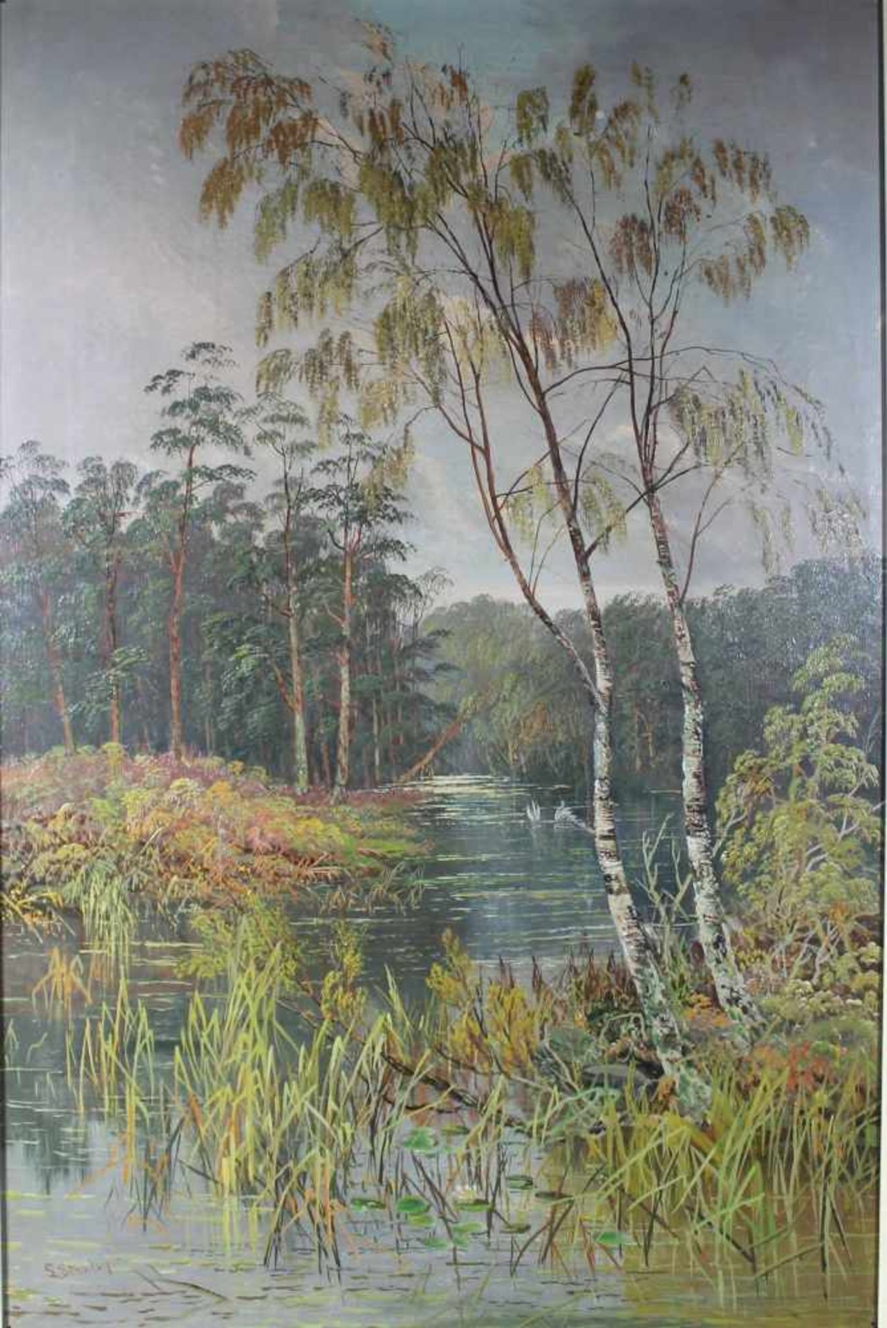 1 Ölbild auf Leinwand "Landschaft", links unten signiert, ca. 75cm x 49,5cm (Motivgrösse), Bild
