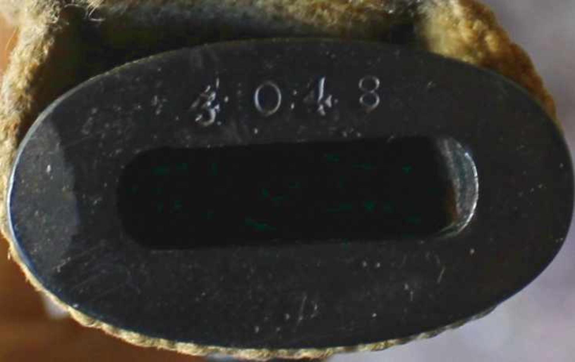 1 Bajonett, schwarze Scheide Leder/Stoff, verschraubte Griffplatte Holz, Vogelknauf, einschneidige - Image 8 of 8
