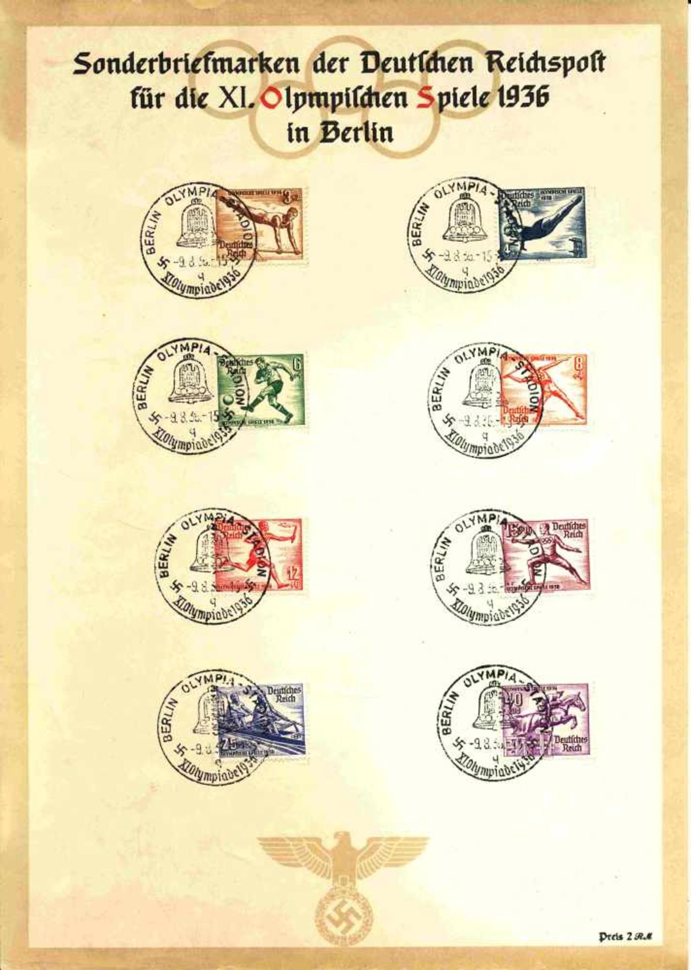 1 Sonderblatt "Sonderbriefmarken der Deutschen Reichspost für die XI. Olympischen Spiele 1936 in