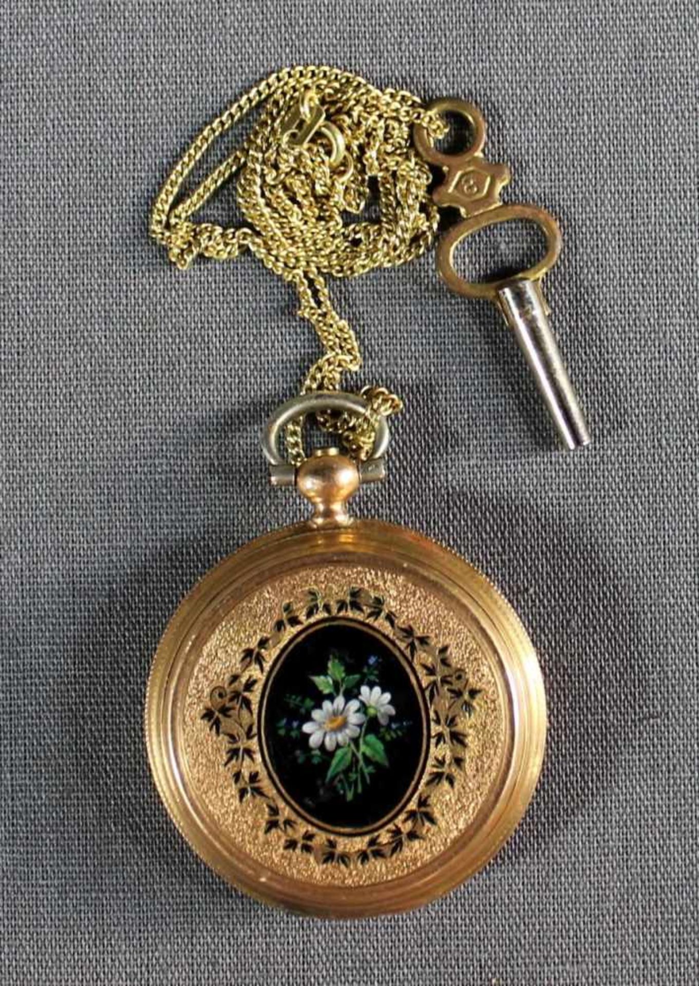 1 Damen-Taschenuhr 14kt.Gg (585/000), Schlüsselaufzug, No. 51511, weißes Zifferblatt, schwarze - Bild 2 aus 4