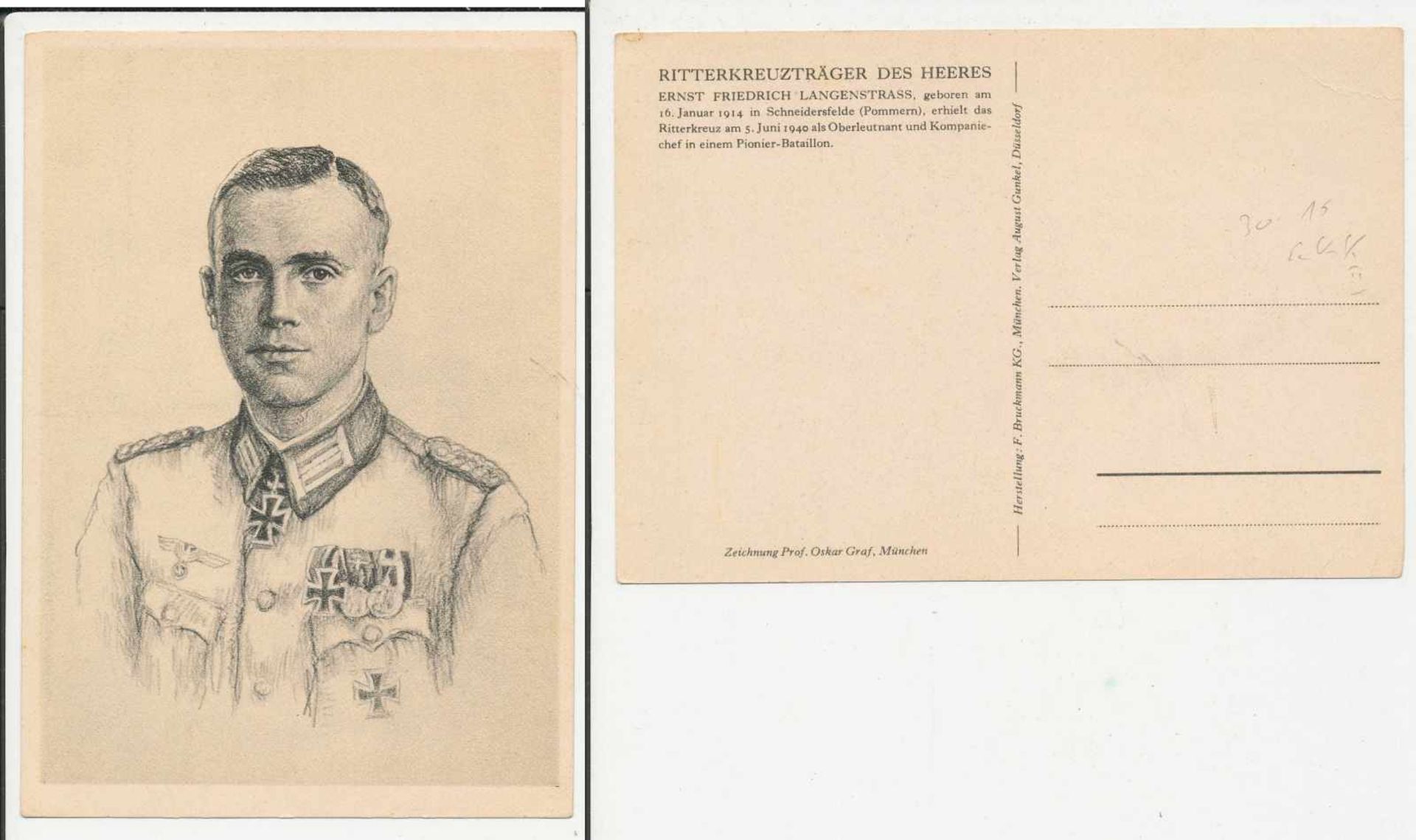 1 Postkarte, großes Format, br/w, Ritterkreuzträger des Heers - Ernst Friedrich Langestrass,