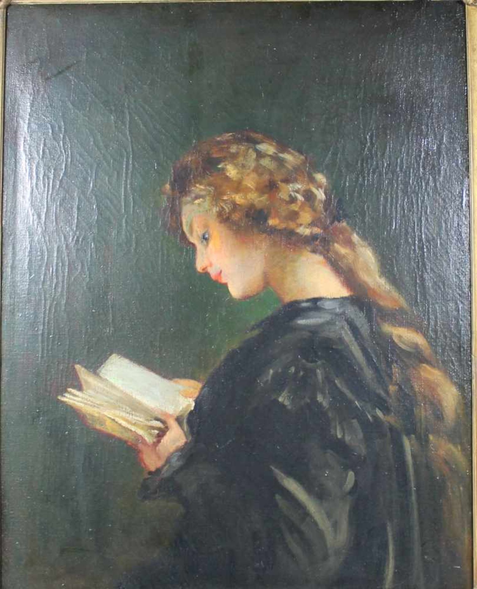 1 altes Ölbild auf Leinwand "lesendes Mädchen", keine Signatur erkennbar, ca. 58cm x 45cm ( - Image 2 of 2
