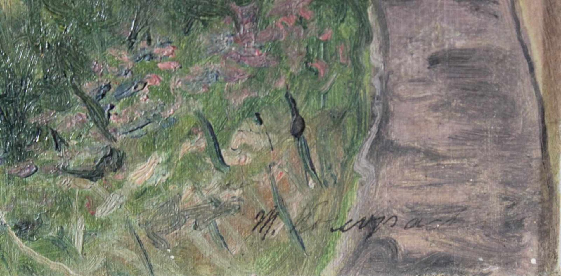 1 Ölbild auf Spanplatte "südliche Landschaft", rechts unten signiert, ca. 19cm x 28,5cm ( - Image 2 of 2