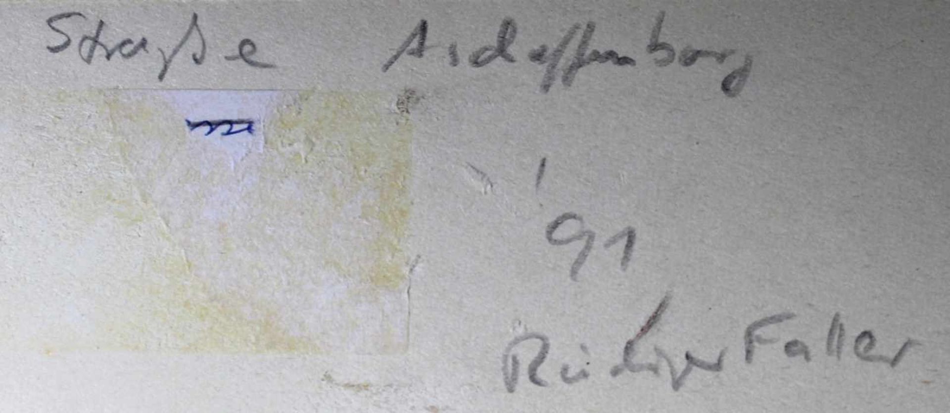 1 ungerahmtes Aquarell auf Karton „Strasse in Aschaffenburg“, unten mittig signiert Faller, - Image 3 of 3