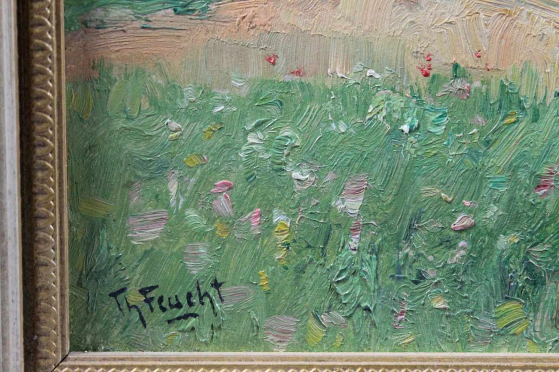 1 Ölbild auf Karton „Landschaft“, links unten signiert Th. Feucht, Theodor Eugen Christoph Feucht - Image 2 of 2