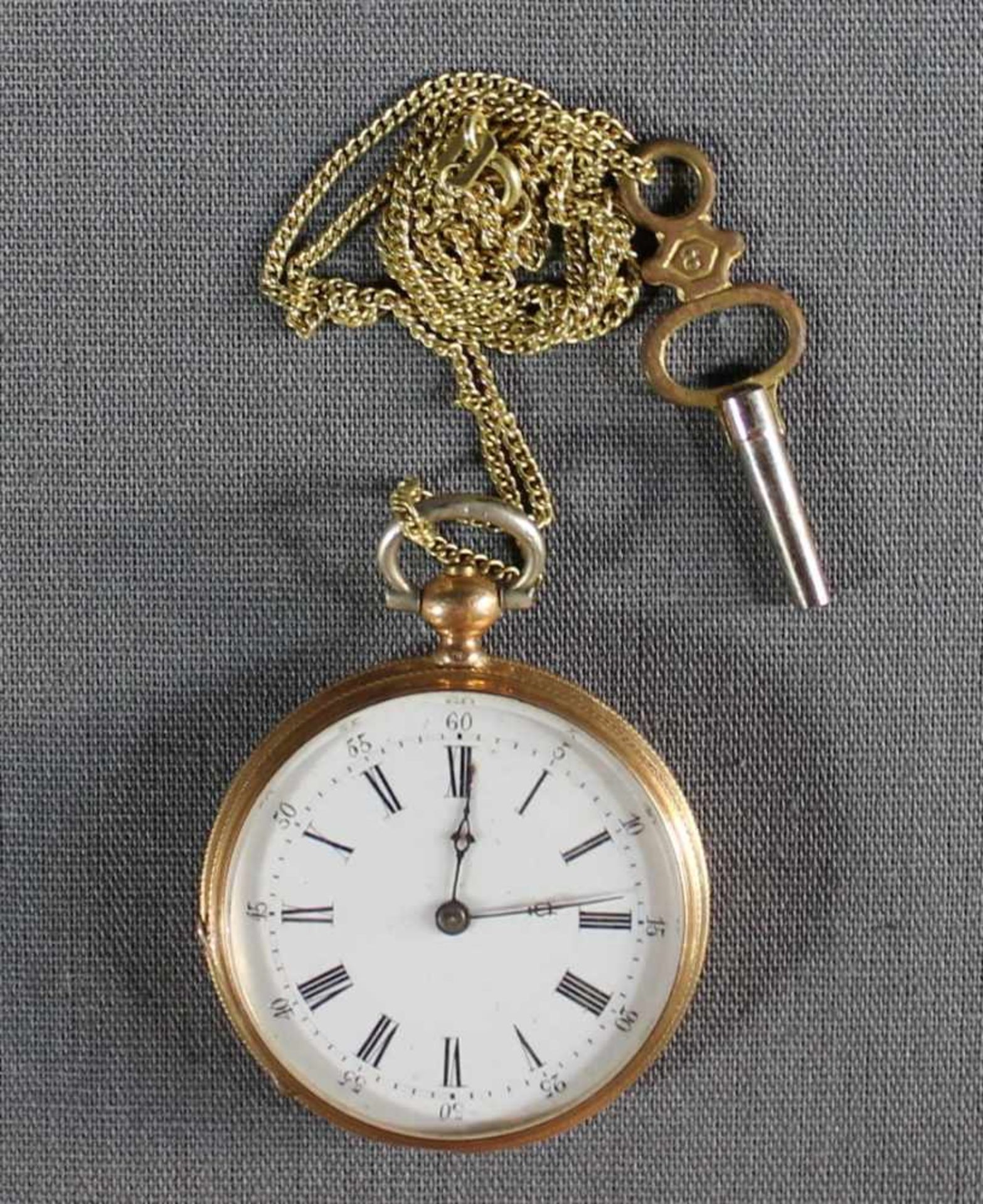 1 Damen-Taschenuhr 14kt.Gg (585/000), Schlüsselaufzug, No. 51511, weißes Zifferblatt, schwarze