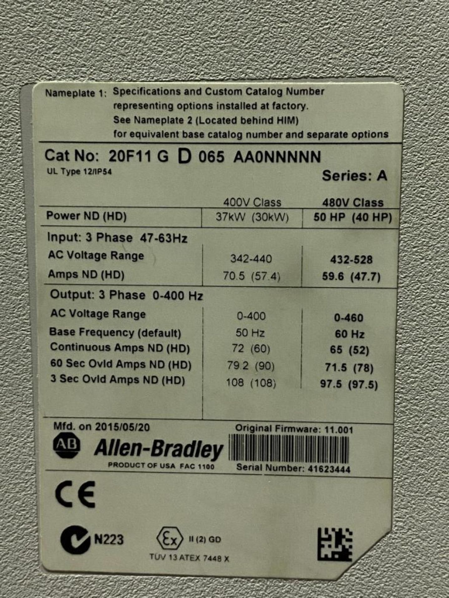 Allen-Bradley Cat No. 20F11GD065 PowerFlex 753 50 HP Variable Frequency Drive - Image 3 of 3