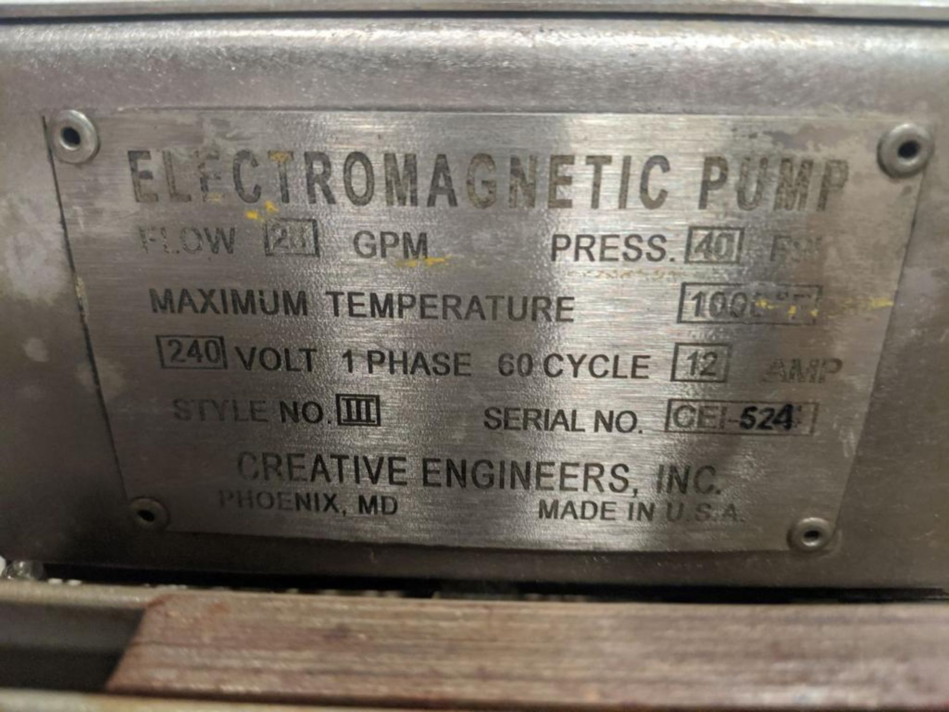 Creative Engineers Inc. Style No. III Electromagnetic Pump - Image 3 of 3