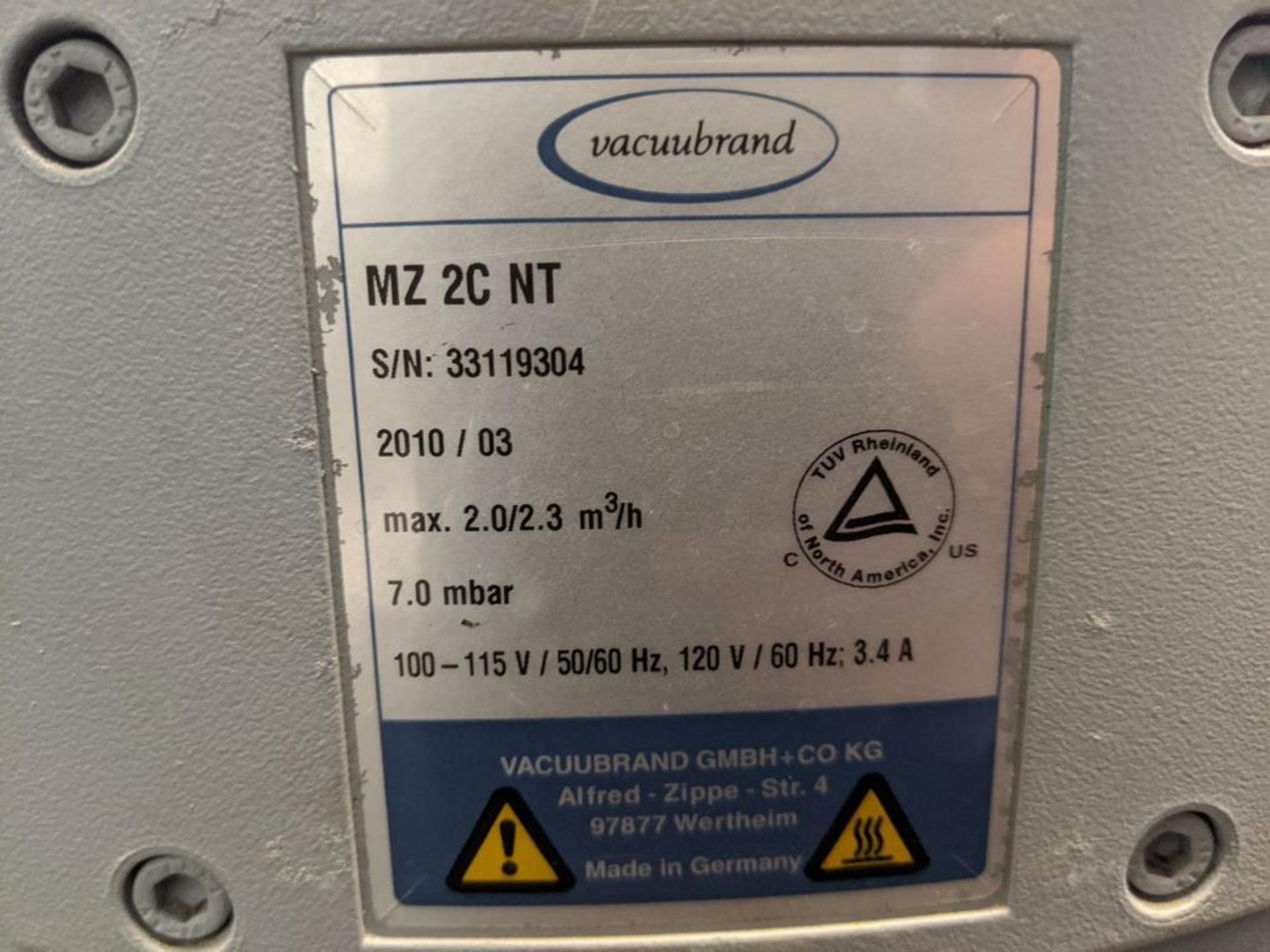 Vacuubrand Model MZ 2C NT Chemistry Diaphragm Pump - Image 3 of 4