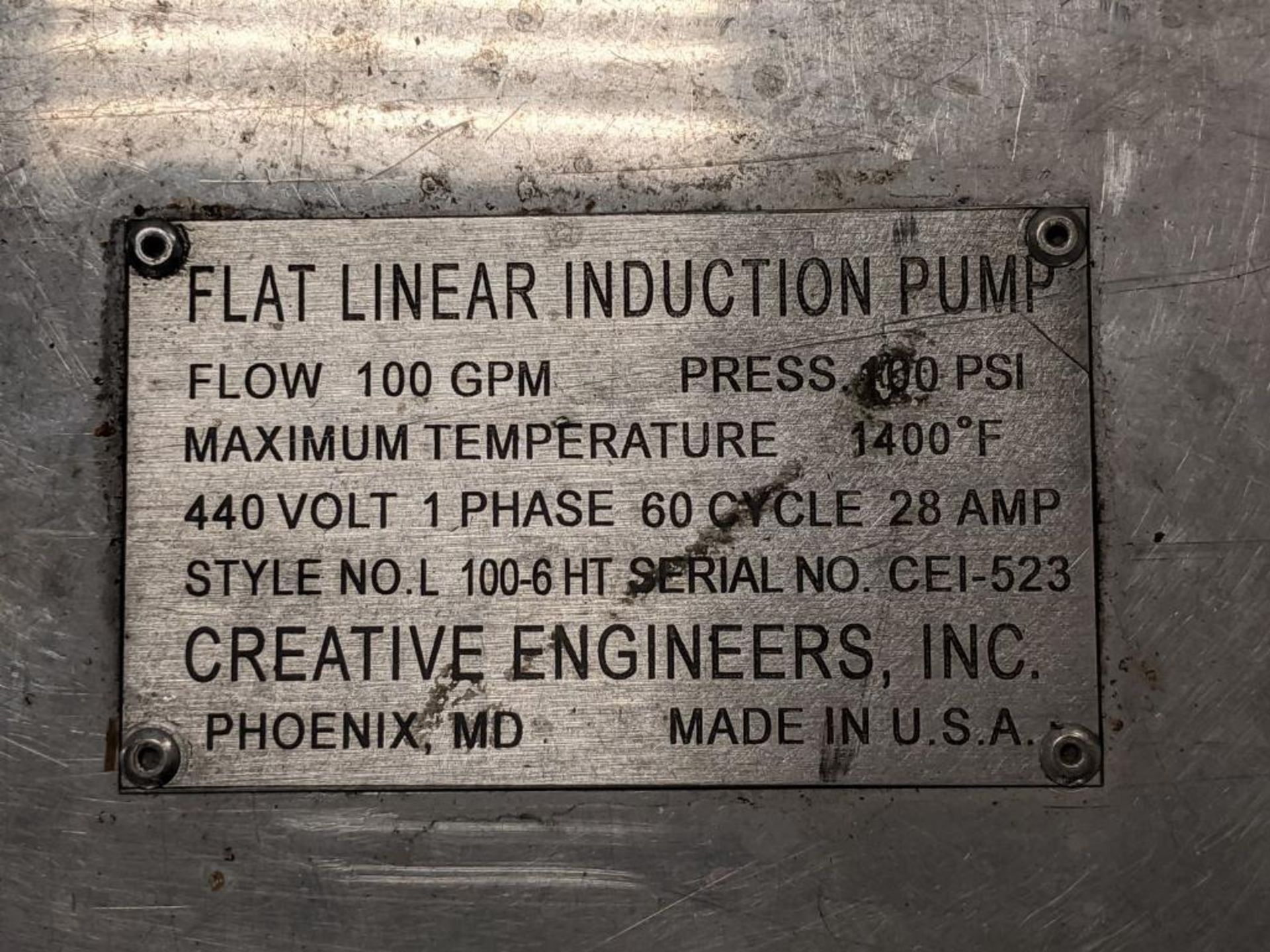 Creative Engineers Inc. Style L100-6 HT Flat Linear Induction Pump - Image 4 of 4