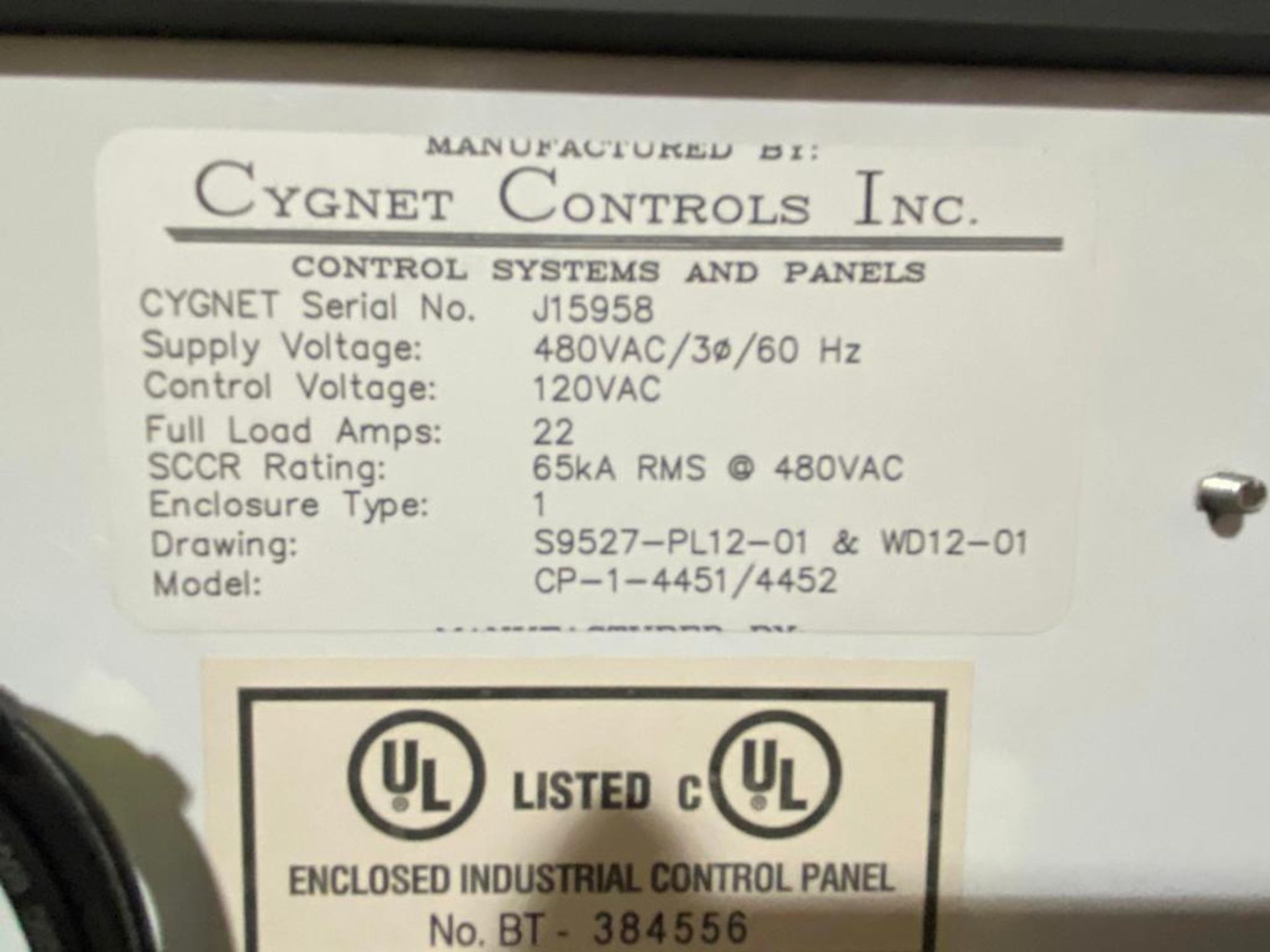 Cygnet Controls Inc. Model CPH-1-4451/4452 480V Heater Control Cabinet - Image 8 of 8