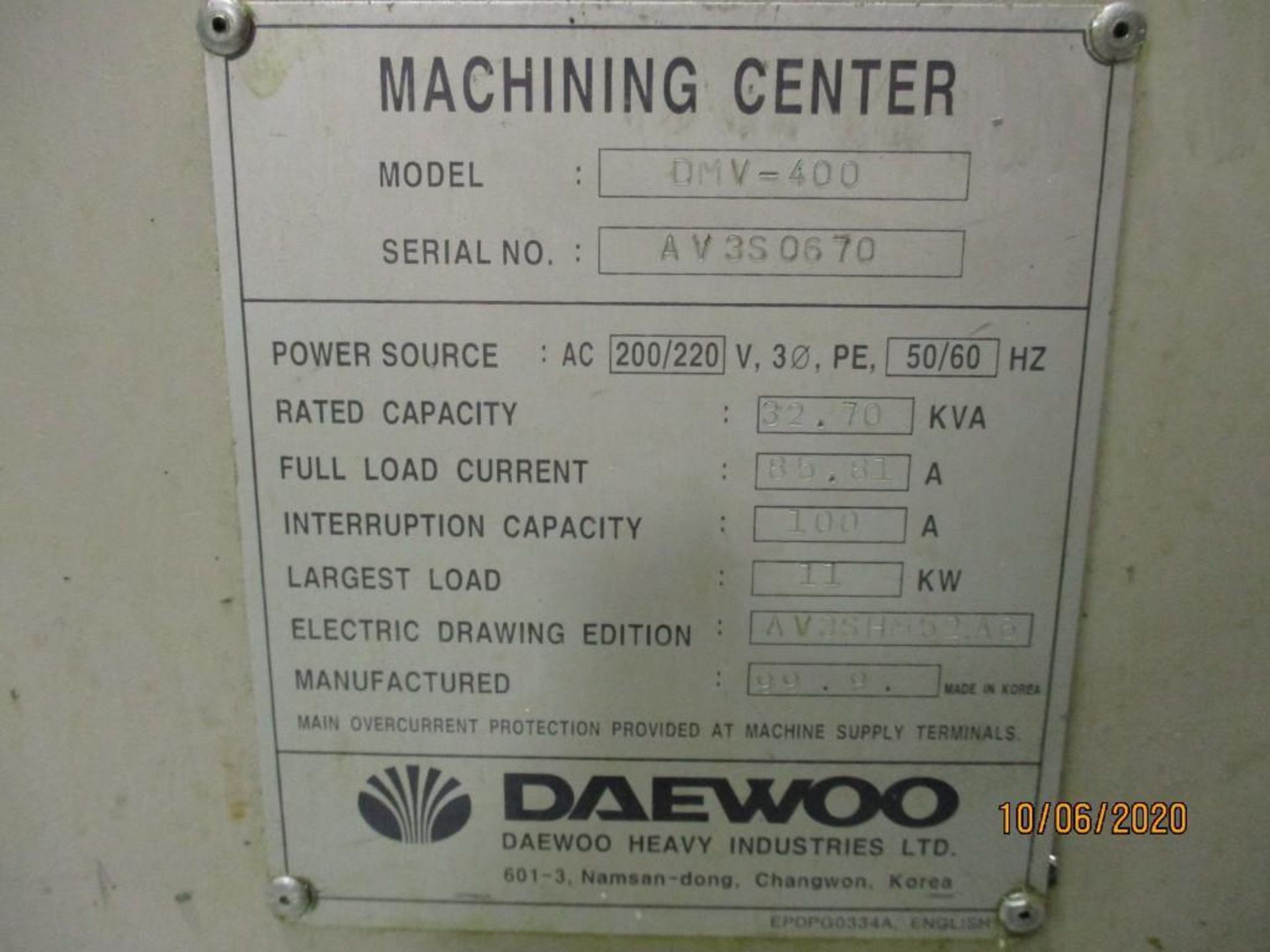 Deawoo CNC Vertical Machining Center - Image 9 of 9