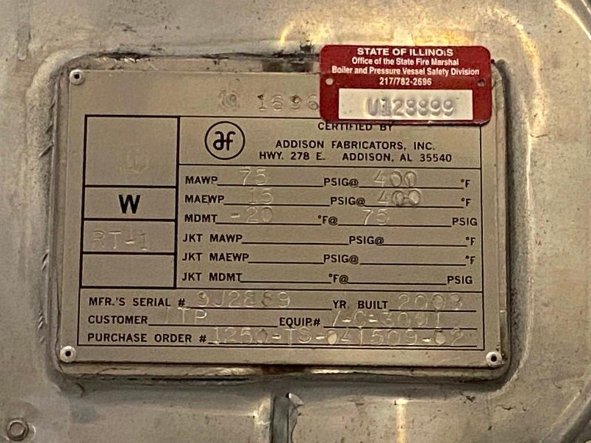 Addison Fab. 27000 Gallon Horizontal 304 S/S Receiver Tank - Image 5 of 8