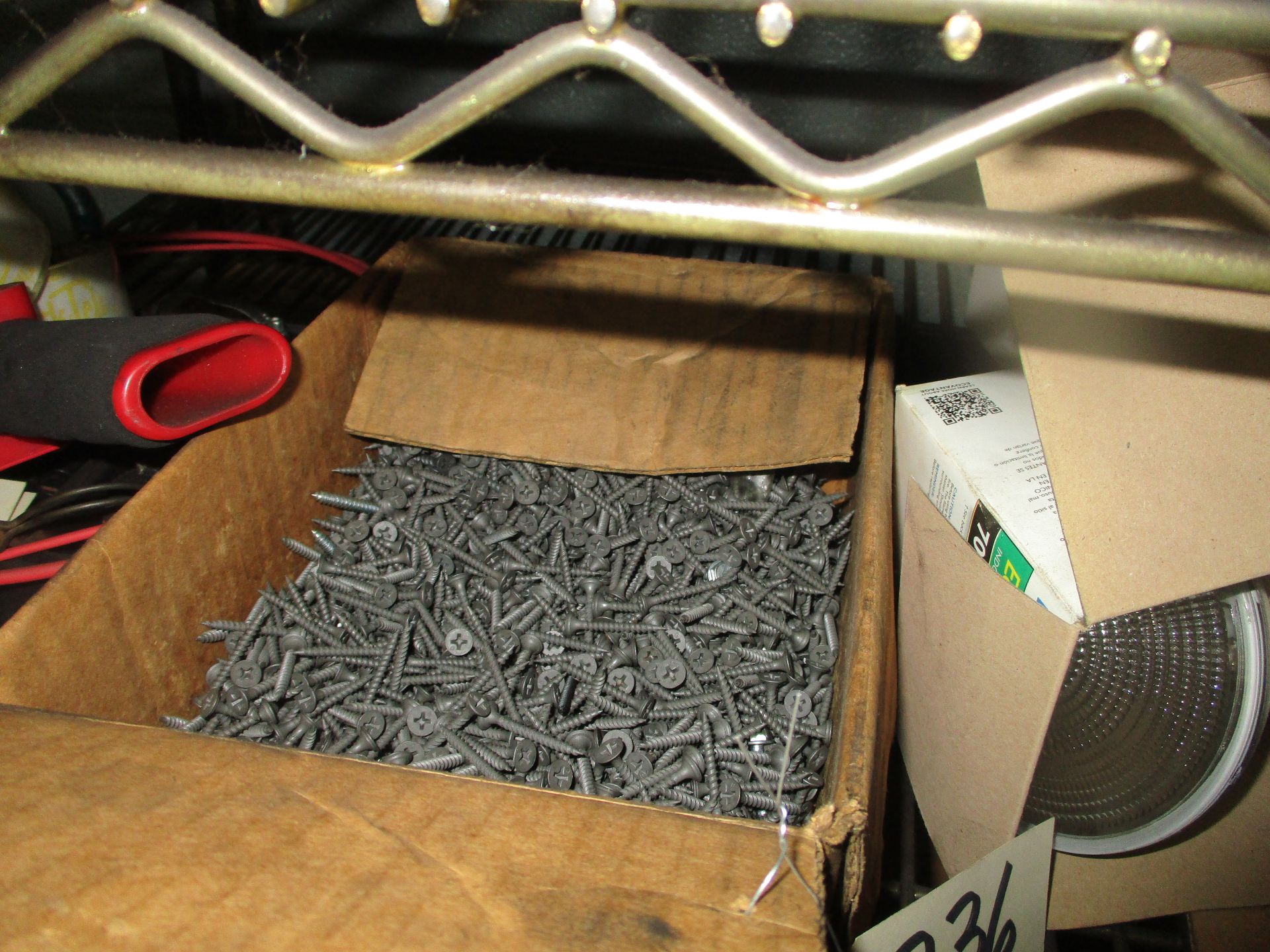 Shelf of Light Bulbs, Labels, Fasteners, and Chip Brushes (new in open box) (Shelf unit not - Image 3 of 3